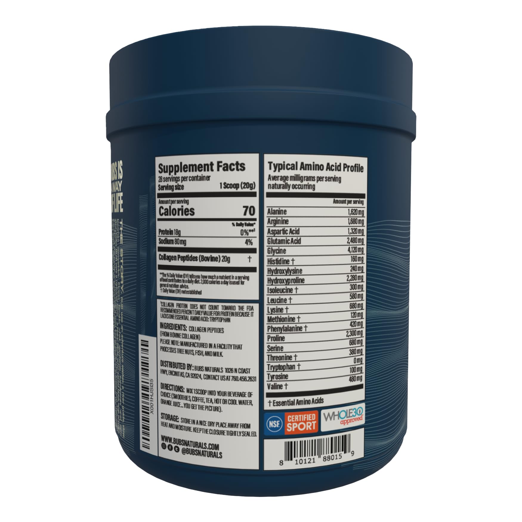 BUBS Naturals Collagen Peptides Powder, Collagen for Women & Men, Hydrolyzed Peptides, Unflavored Pasture Raised Grass Fed, Paleo Keto Friendly, Supports Hair Skin & Joint Health (20 oz) 28 Servings