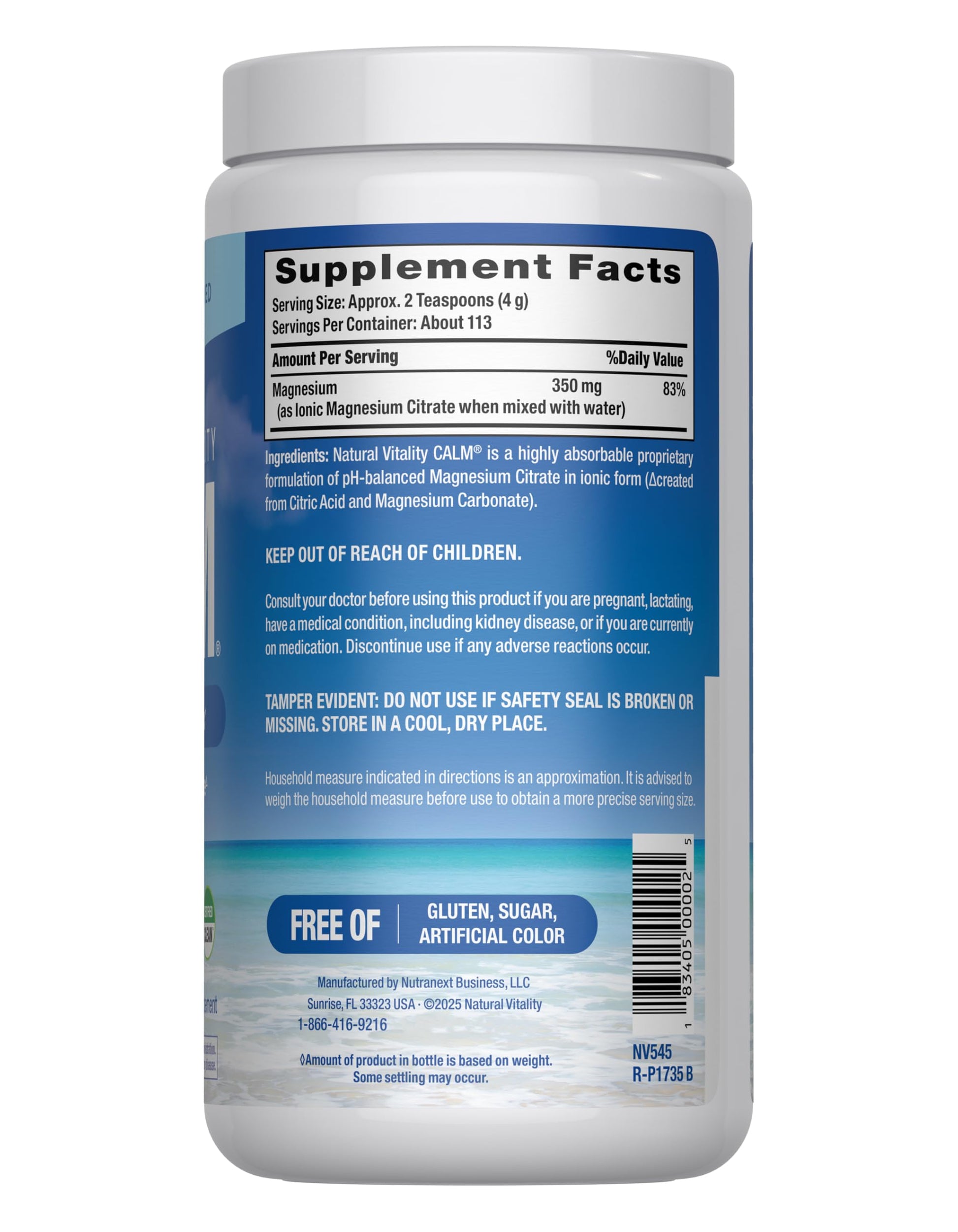 Natural Vitality Calm, Magnesium Supplement, Anti-Stress Drink Mix Powder, Gluten Free, Vegan, & Non-GMO, Original Unflavored, 16 oz