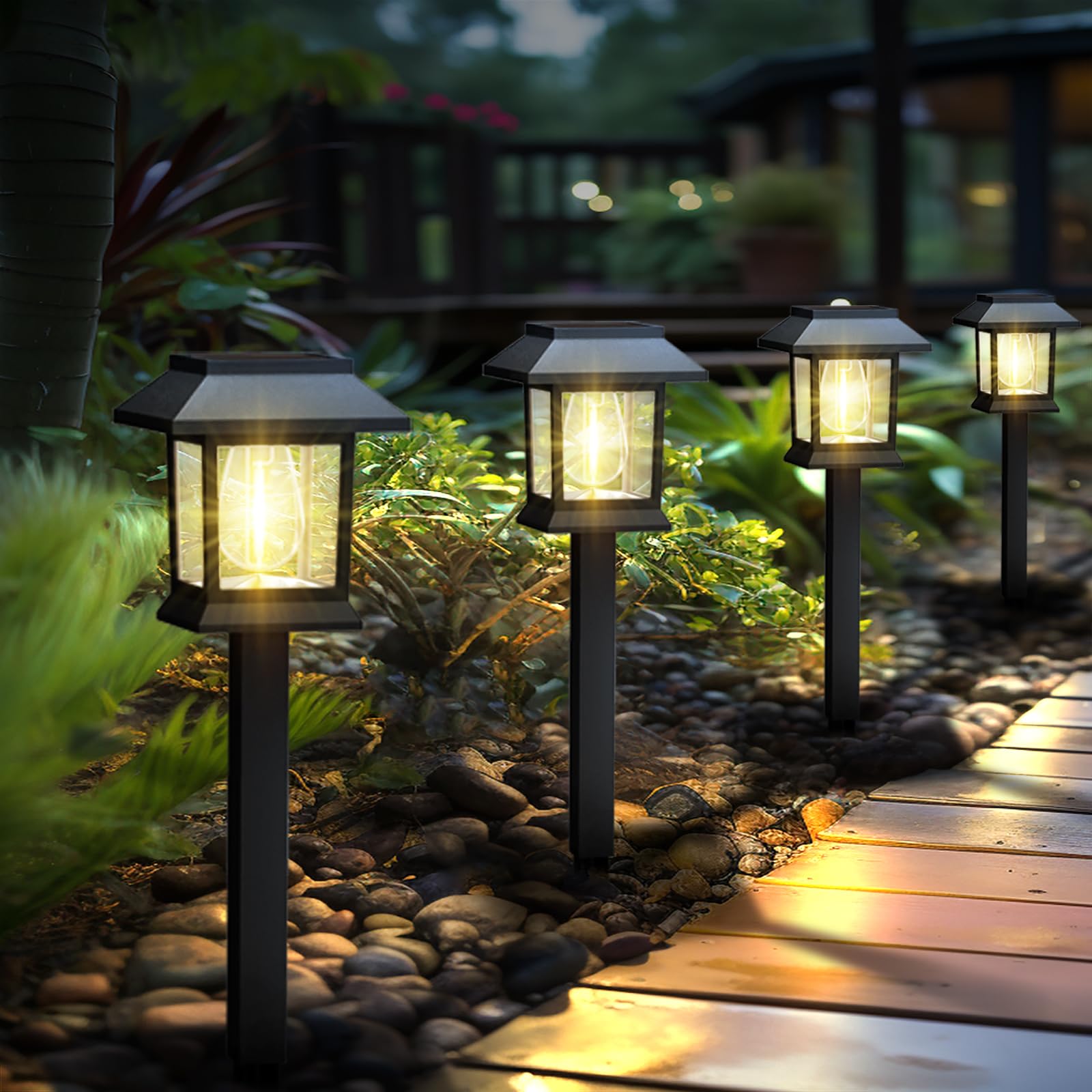 Solarleuchten für den Außenbereich, 12 Stück wasserdichte Solar-Wegeleuchten mit automatischer Ein-/Ausschaltfunktion für Ihren Garten, Landschaft, Weg, Hof, Terrasse, Einfahrt, Gehweg-Dekor