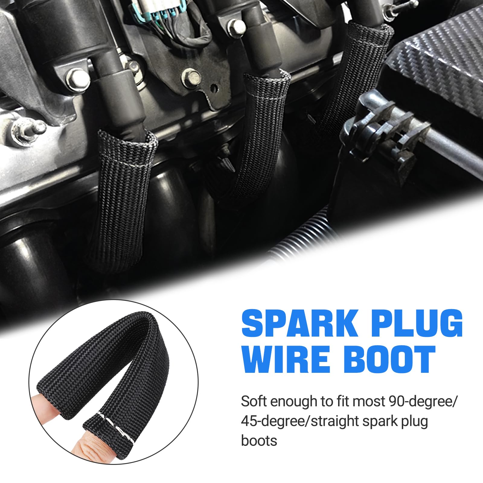 SHINEHOME Spark Plug Wire Heat Shield Sleeve 2500° Spark Plug Boot Protector Boots Wrap for SBC BBC 350 454 8PCS Plug Wire Covers