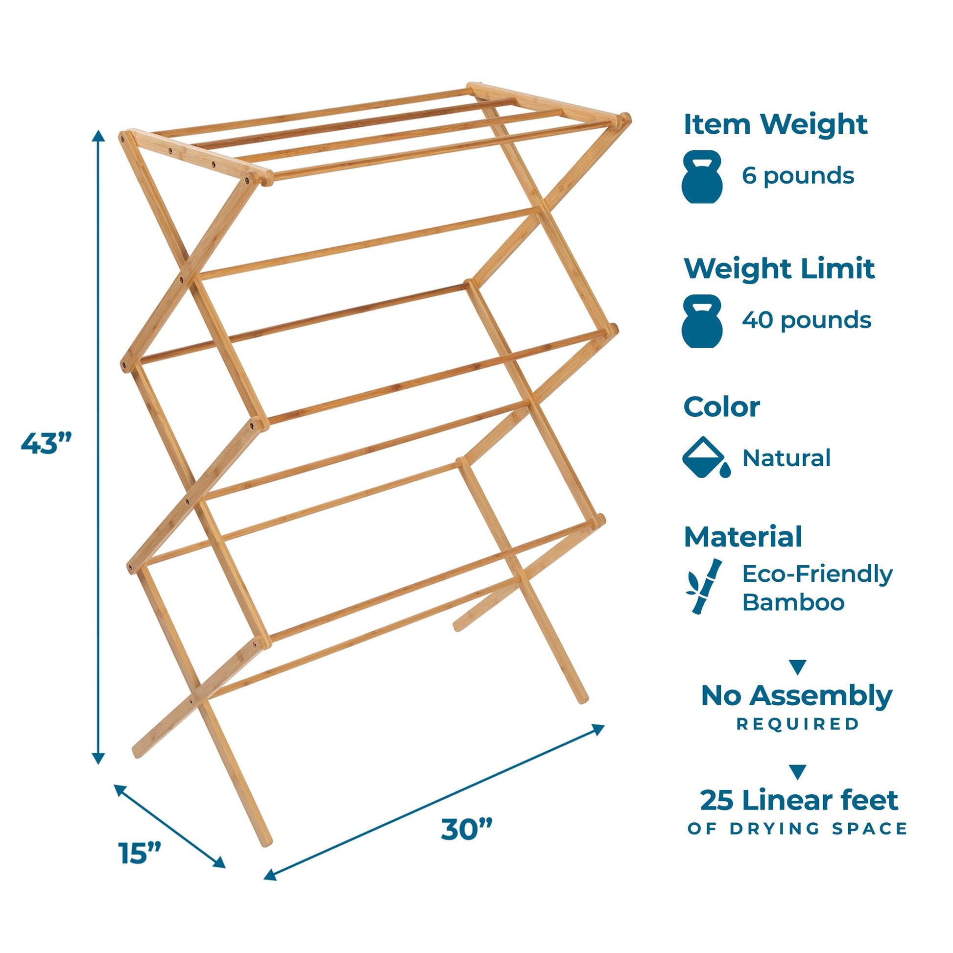 Honey-Can-Do Collapsible Bamboo Drying Rack – Sturdy & Foldable Laundry Drying Rack, Space-Saving & Portable Clothes Rack for Air-Drying Clothes, Towels, Blankets & Delicates, Indoor & Outdoor Use.