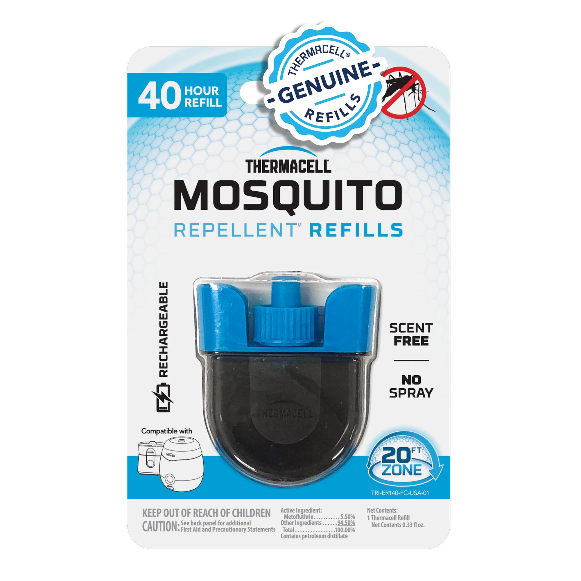 Thermacell Rechargeable Mosquito Repeller Refills; Advanced Repellent Formula Provides 20 Foot Protection Zone; Compatible with Thermacell E-Series & Radius Only; No DEET, Spray or Flame