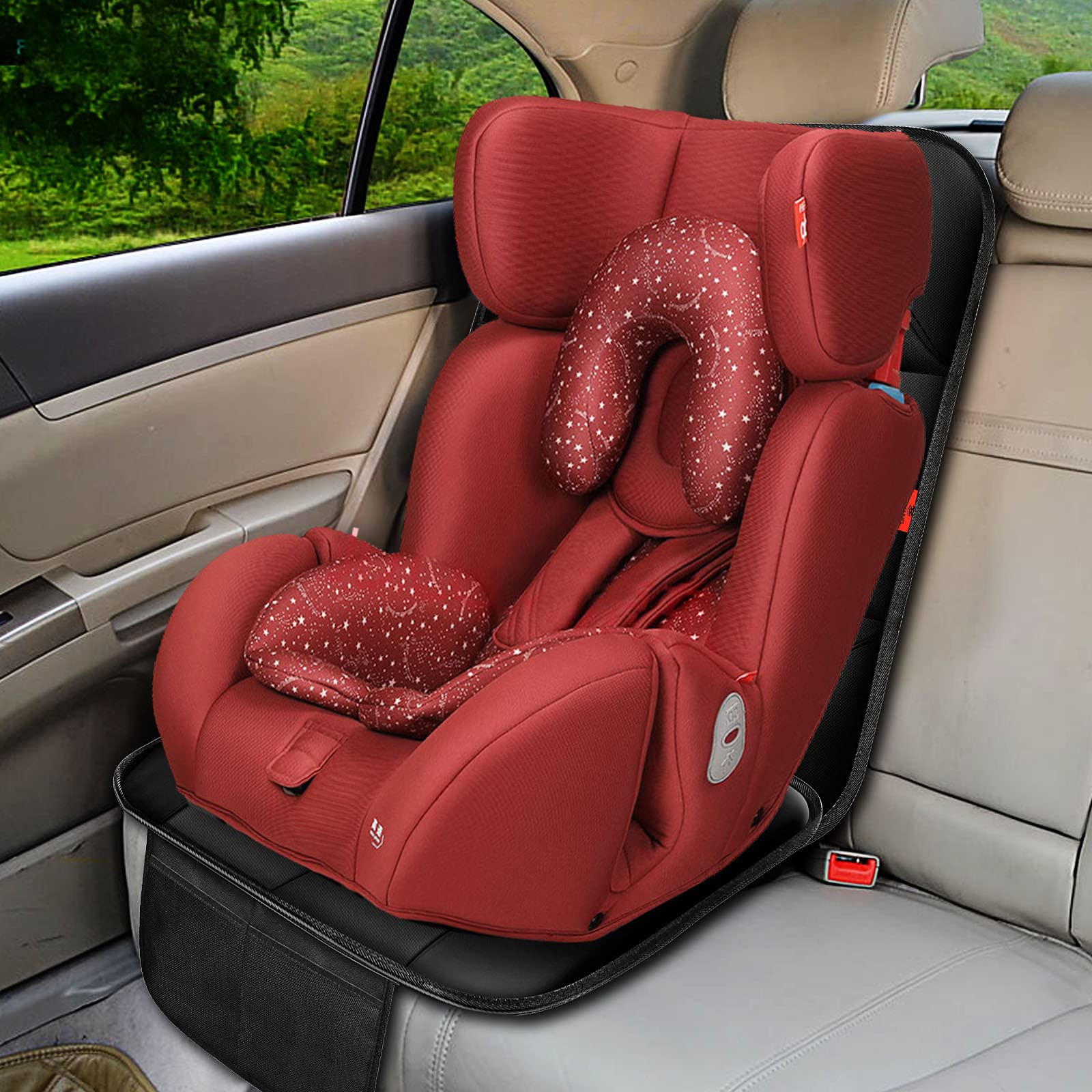 XHYANG Car Seat Protector 1 Pack Car Seat Cushion Mat Thickest Padding,Waterproof 600D Fabric Car Seat Covers for Non-Slip Backing Mesh Pockets for Baby and Pet (Black, 1 Pack)