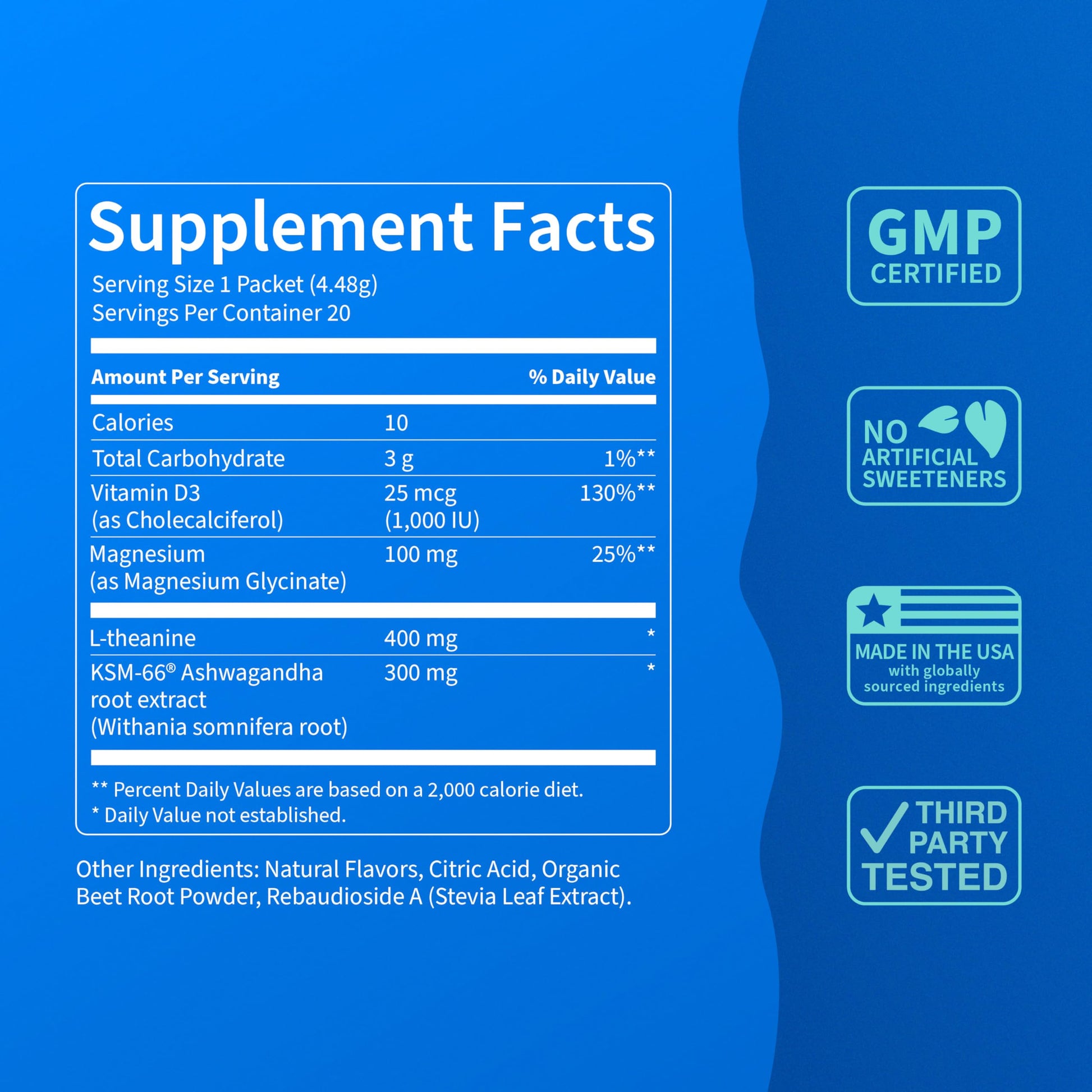 Nello Supercalm Powdered Drink Mix, Raspberry Lemonade, L Theanine, Ksm-66 Ashwagandha, Magnesium Glycinate, Vitamin D 3, Supplements for Relaxation & Focus, No Sugar, Non GMO, On The Go, 20 Ct