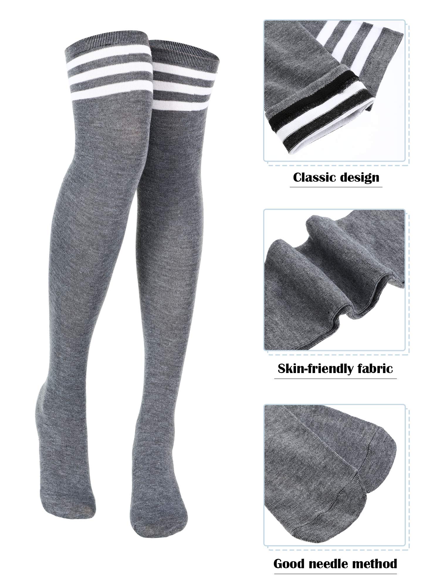 SATINIOR 3 Pairs Knee High Socks Thigh High Triple Stripe over the Knee Thigh High Long Socks Long Opaque Thigh Stockings(Mixed Color,One Size)