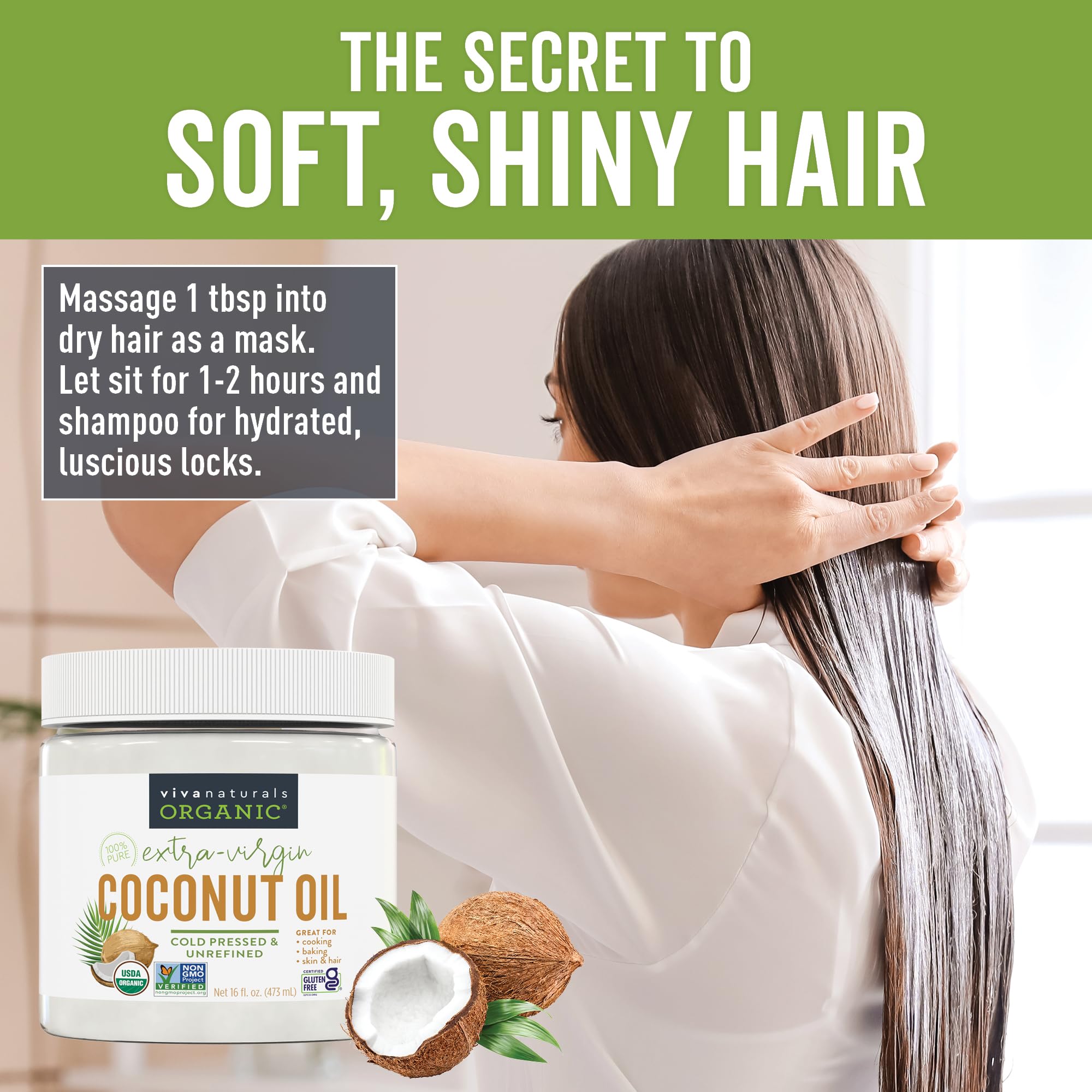 Viva Naturals Organic Coconut Oil - Unrefined, Cold-Pressed Extra Virgin Coconut Oil, USDA Organic and Non-GMO Cooking Oil, Great as Hair Oil and Skin Oil, 16 Fl Oz