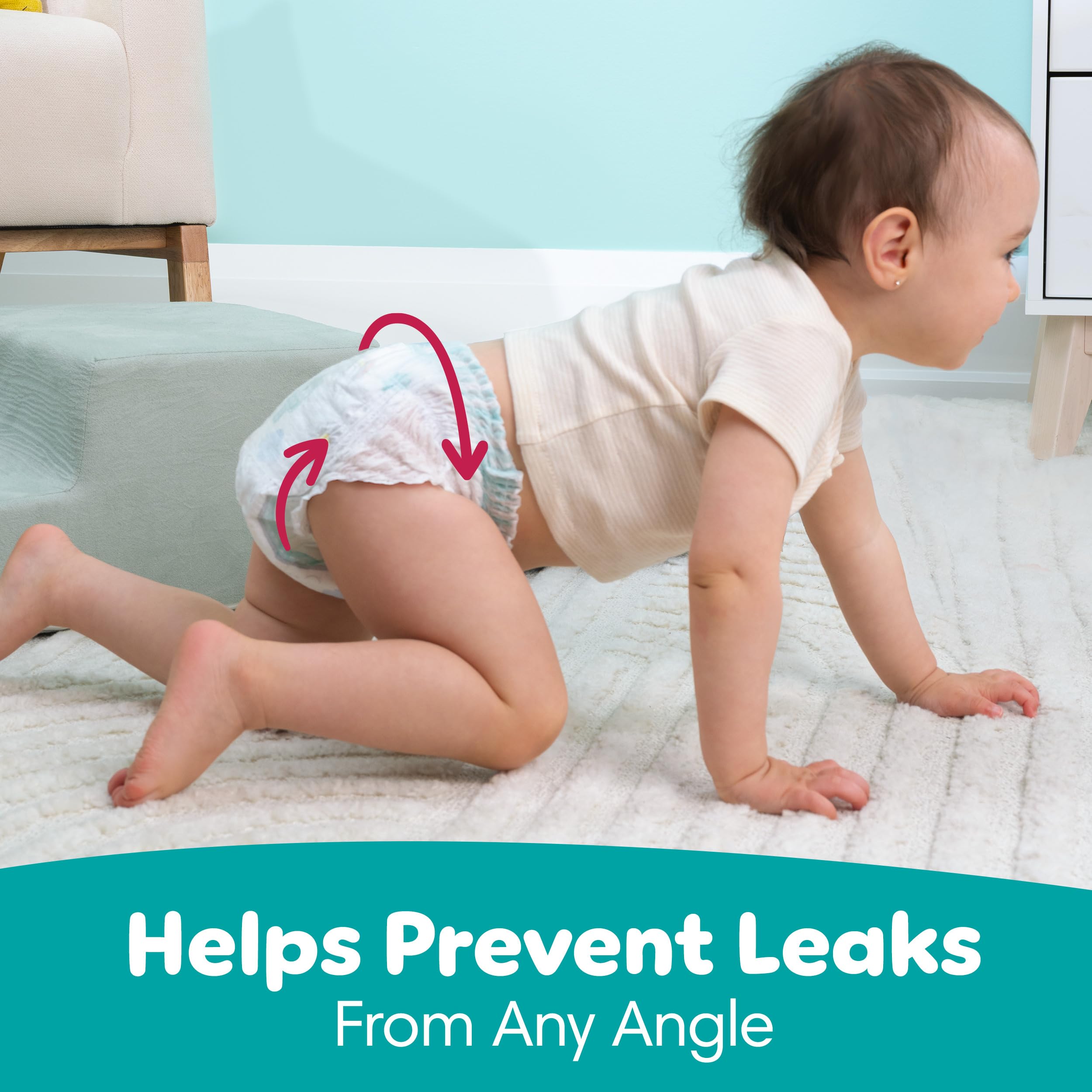 Pampers Diapers - Swaddlers 360° - Size 5, 116 Count, up to 100% Leakproof Comfy Dry Fit, Designed for Easy Changes, Pull On Baby Diaper (Packaging May Vary)