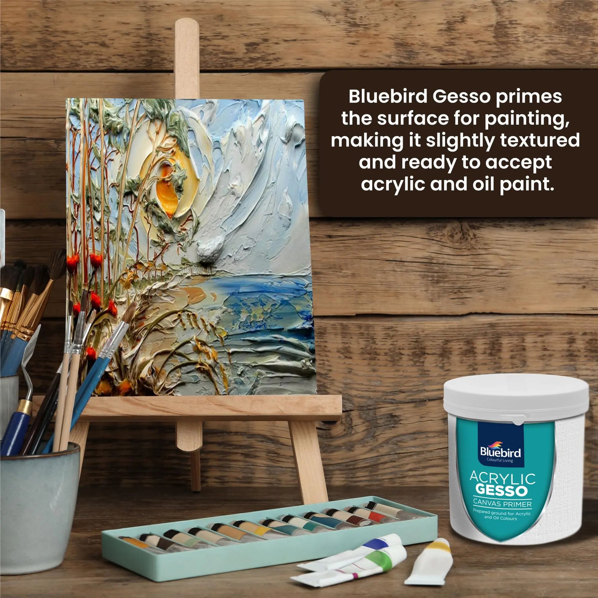 BLUEBIRD Heavy Gesso Primer for Acrylic Painting, 28.2 Oz / 513ML Full Tub, Gesso Surface Prep Medium For Acrylic Paint and Oil Paint (White)