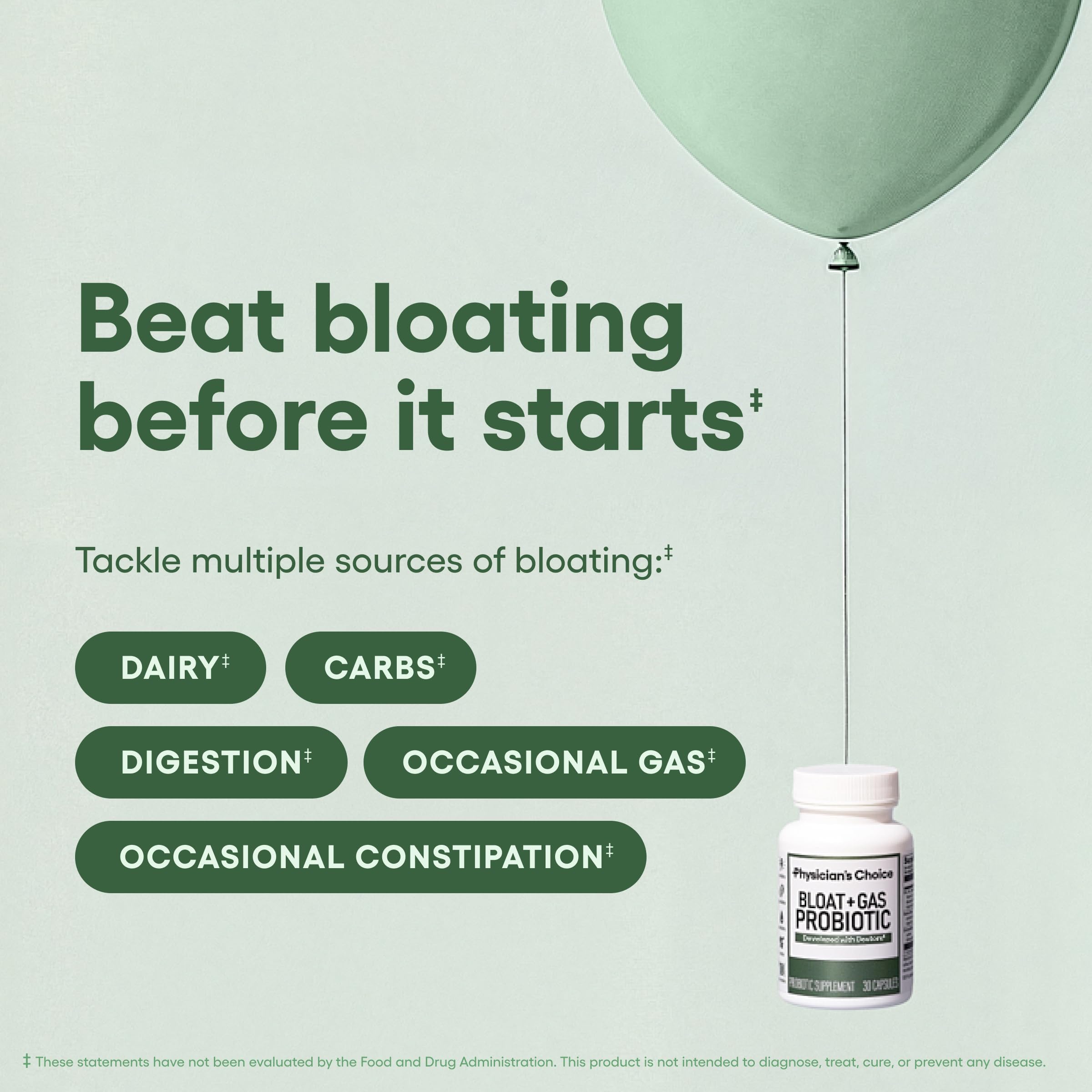 Physician's CHOICE Bloat & Gas Probiotic 5-in-1 Proactive Support + Daily Relief - Digestion & Gut Health- Herbals, Digestive Enzymes, Post & Prebiotics - Gas Relief for Adults - Women & Men - 30ct