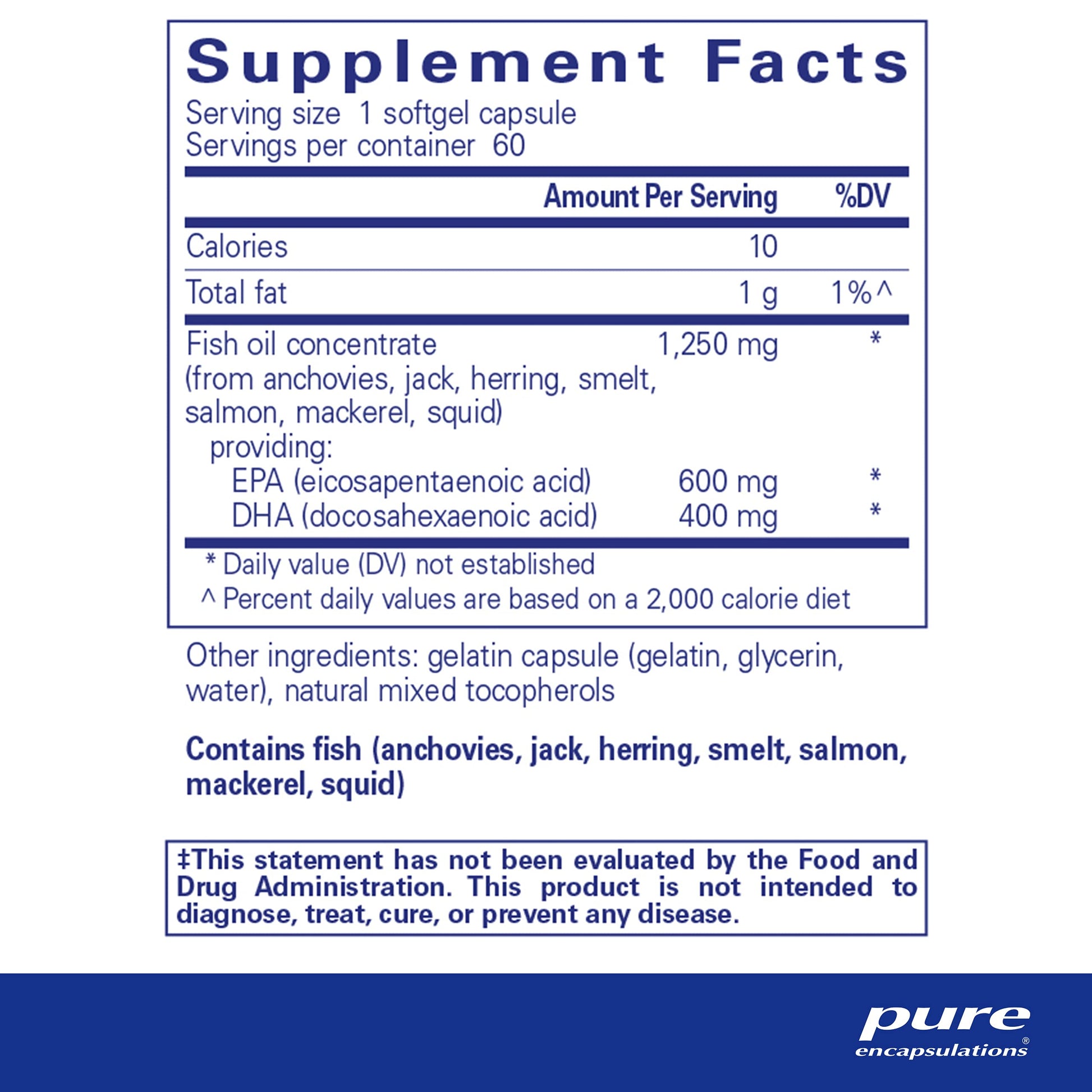 Pure Encapsulations O.N.E. Omega - Fish Oil Supplement for Heart Health, Joints, Skin, Eyes, and Cognition* - Fish Oil Concentrate with EPA and DHA - 60 Softgel Capsules