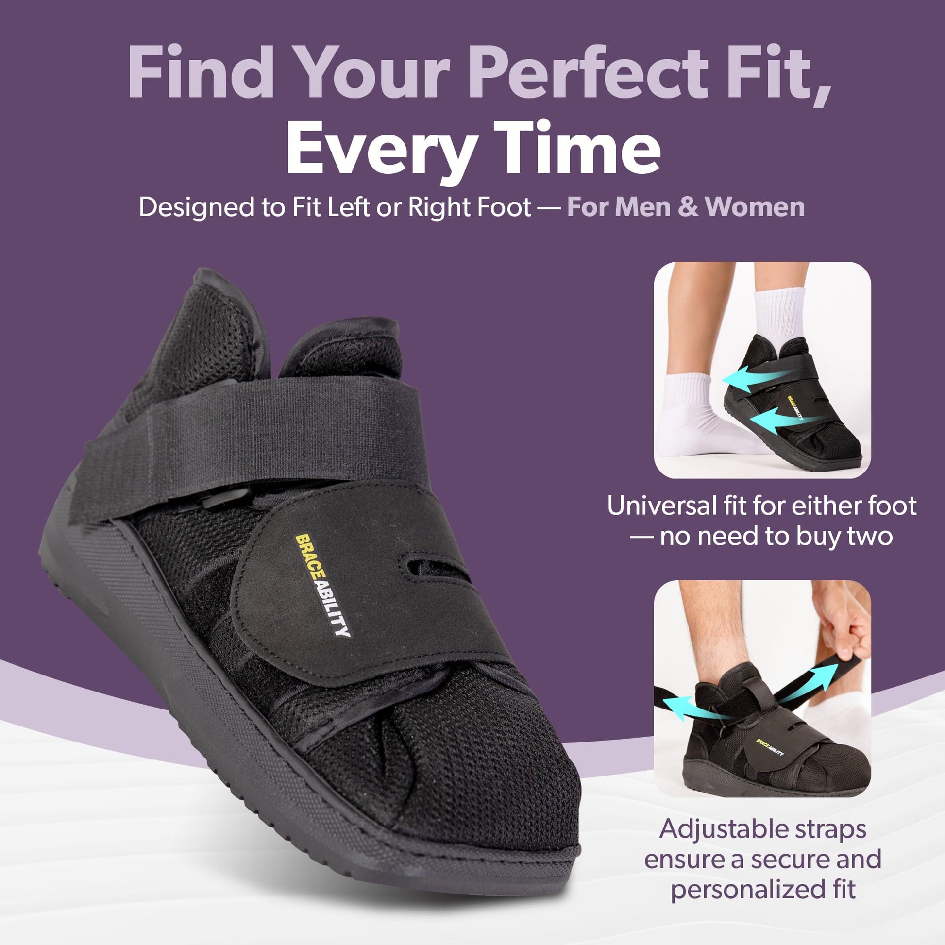 BraceAbility Closed Toe Medical Walking Shoe - Lightweight Broken Toe Cast Boot, Fractured Foot Brace for Metatarsal Stress Fracture, Post-op Bunion, Hammertoe Recovery - For Men or Women (M)