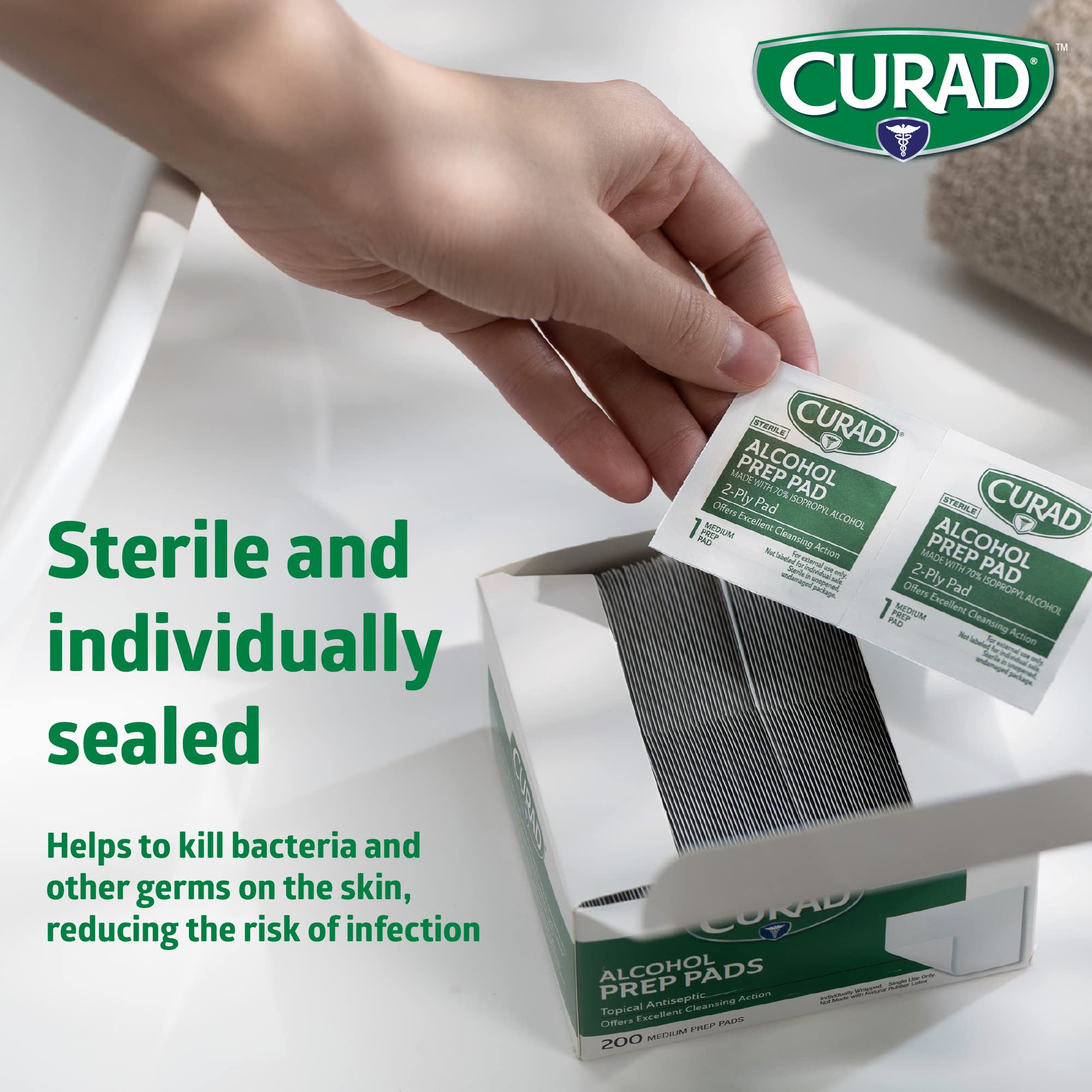 CURAD Alcohol Prep Pads (Pack of 4 Boxes) 400 Pieces of Medium Isopropyl Alcohol Wipes Individually Wrapped First Aid Alcohol Swabs for Cuts & Scrapes; for General Cleansing