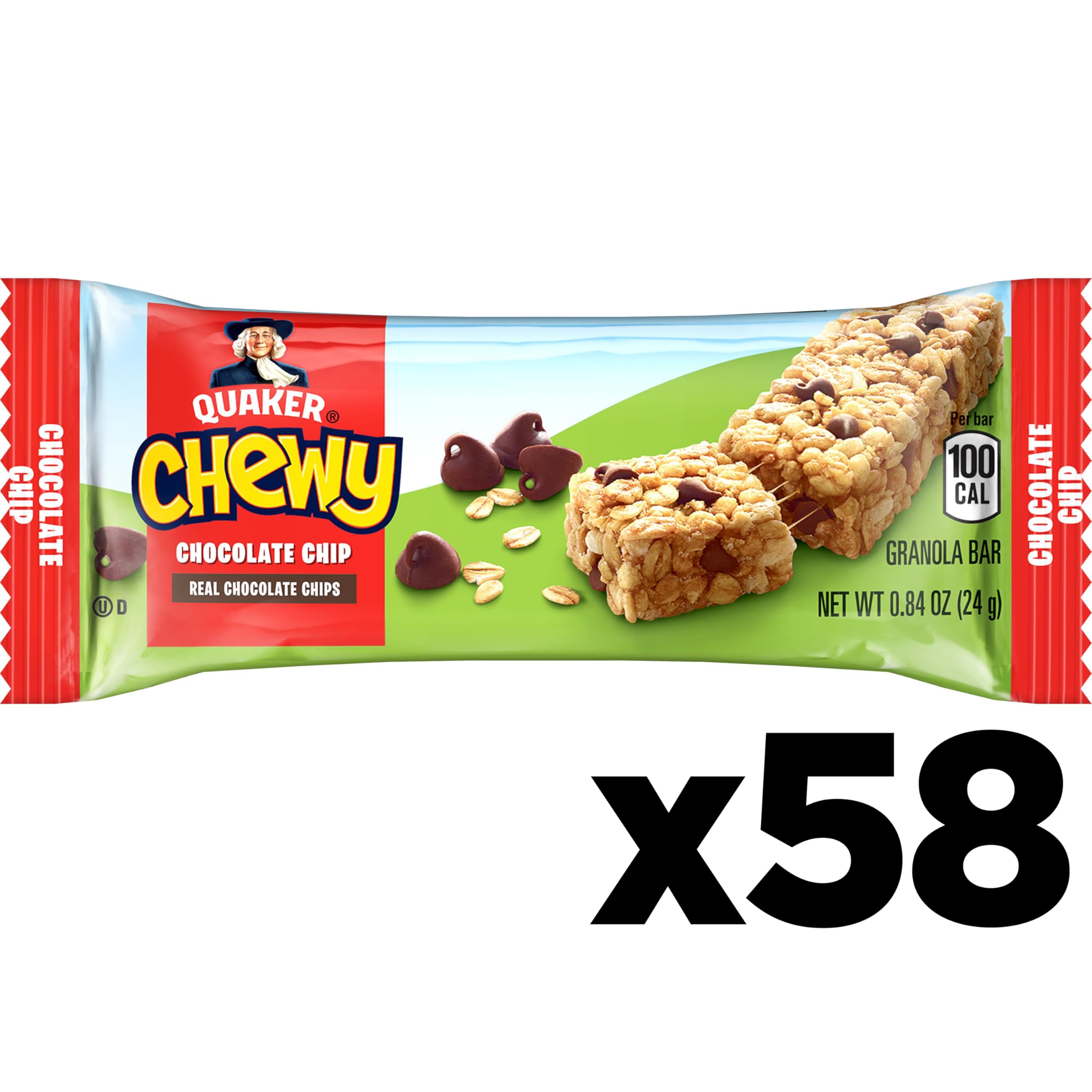 Quaker Chewy Granola Bars, Chocolate Chip, 58 Count - Packaging May Vary