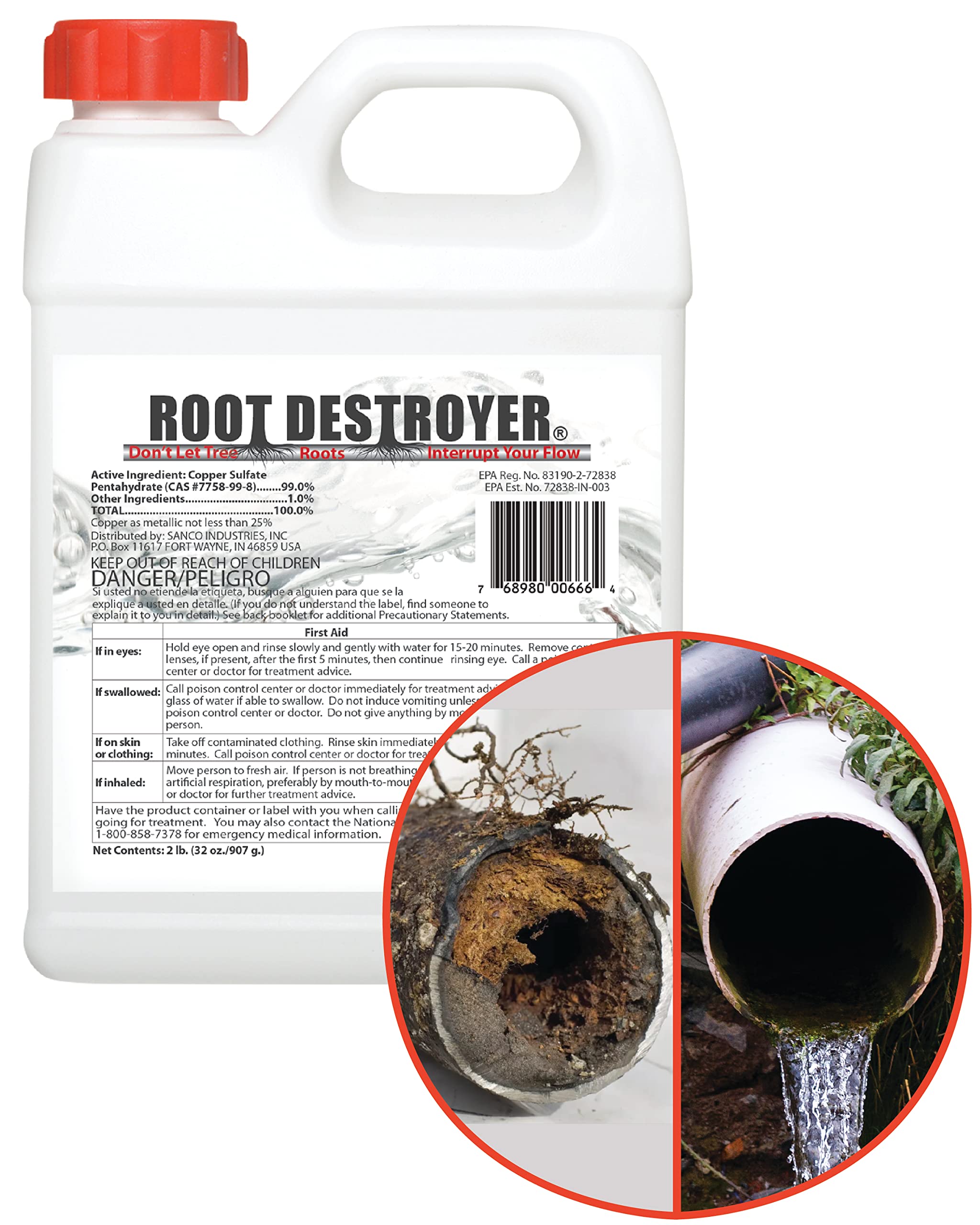 Root Destroyer - 2lbs- Root Killer for Sewer & Pipe Lines- Stops New Growth - Safe for All Plumbing