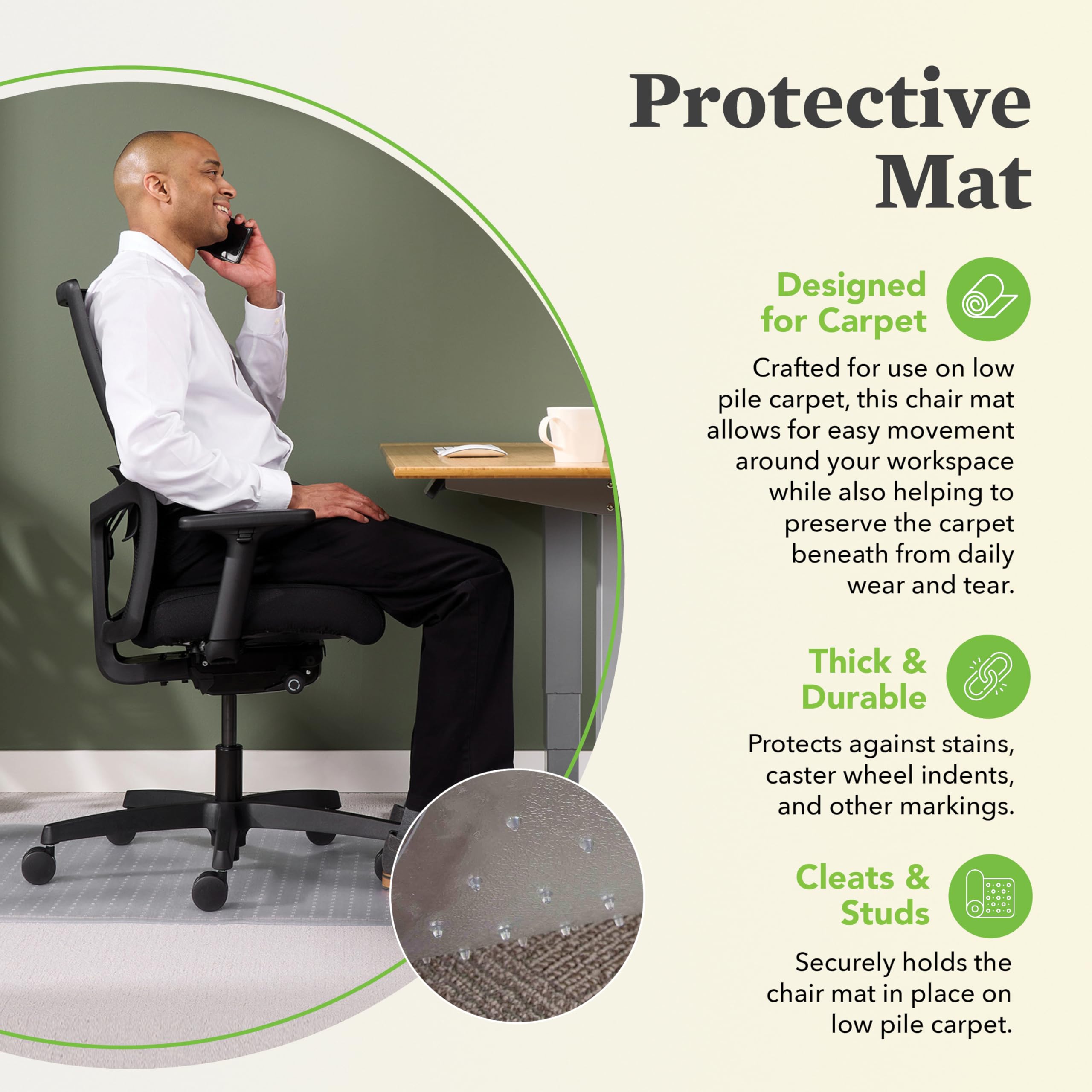 HON Office Chair Mat for Carpet, Computer Desk Chair Mat for Carpeted Floors, Easy Glide for Office or Home with Extended Lip (36” x 48”)