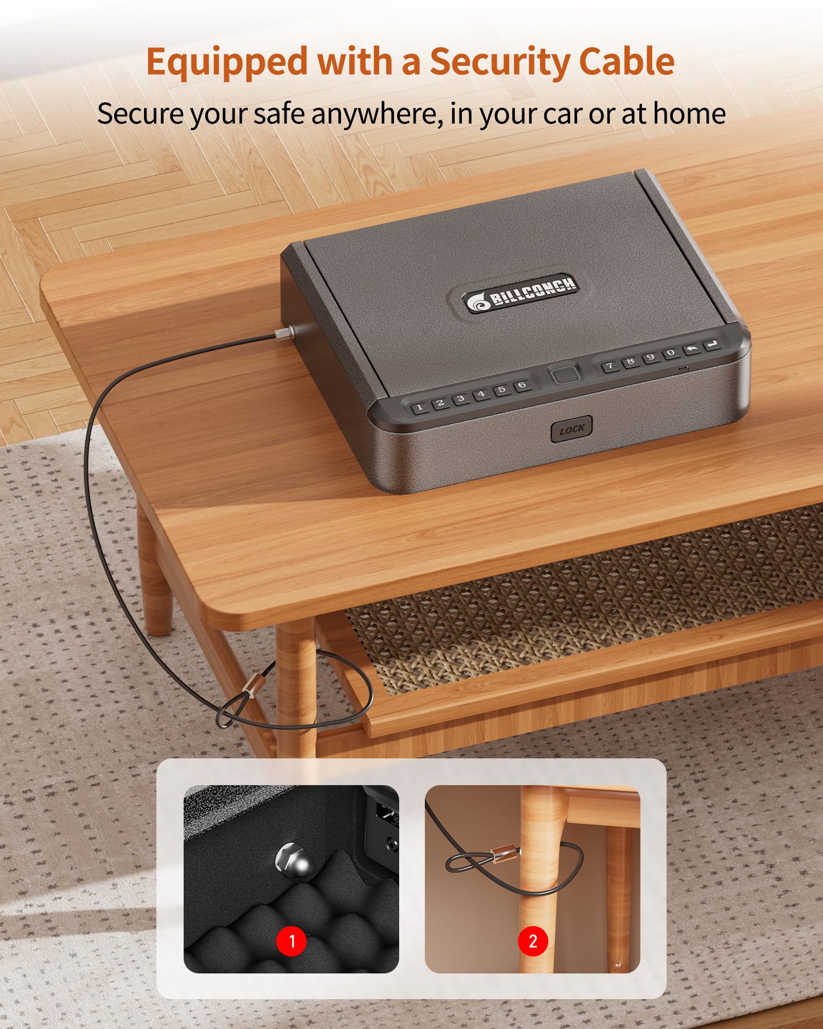 BILLCONCH Gun Safe for Handgun - Biometric Gun Safe 4 Ways Quick Access with Fingerprint/Full-digital Keypad/Key/APP Lock Handgun Pistol Safe for Nightstand Bedside Home