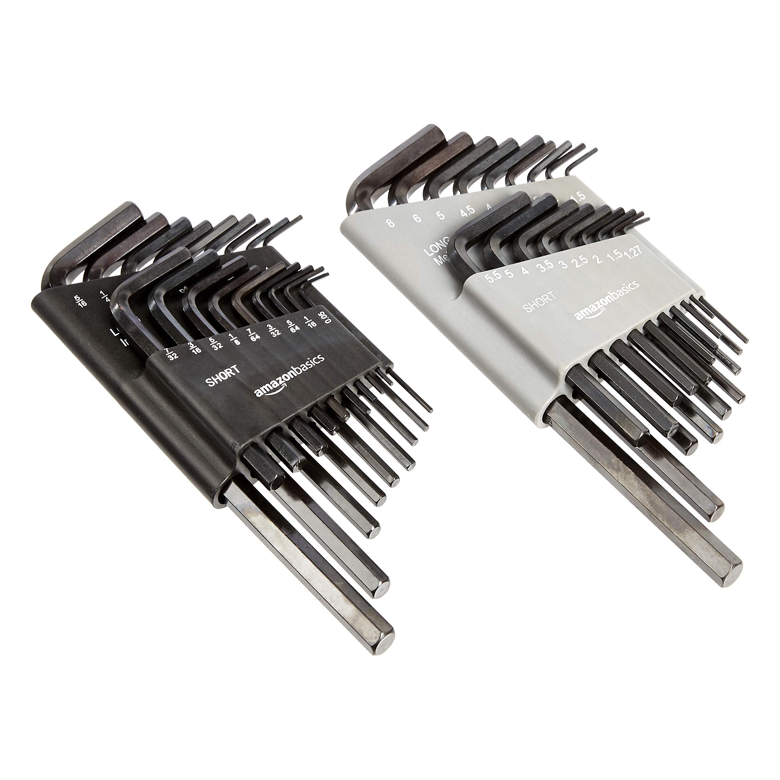 Basics Allen Wrench/Hex Key Set, SAE & Metric Sizes, Chrome Vanadium Steel, 2 Organized Holders, 36-Piece Set