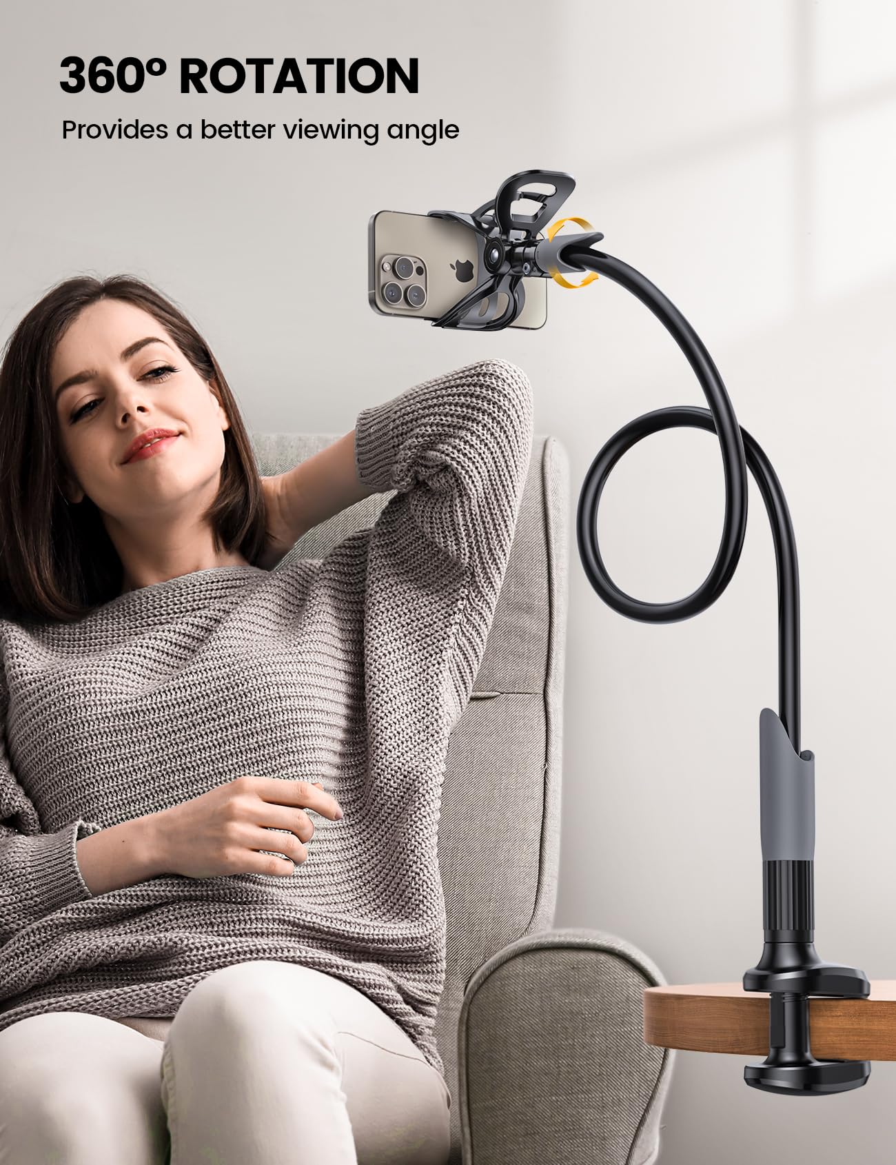 Lamicall Gooseneck Phone Holder for Bed - Cell Phone Mount Clamp Clip, Flexible Long Arm, Overhead Mount for Desk Headboard Bedside, for iPhone Air 17 Pro Max, 16 Pro Max, 15, 14 & 4-7" Phone