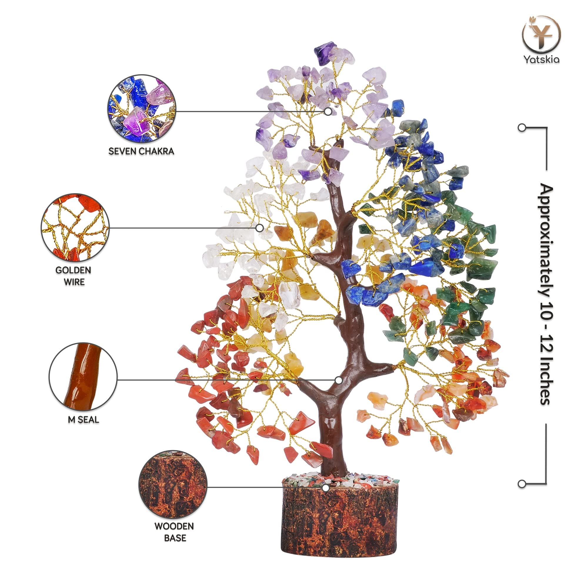 YATSKIA 7 Chakra Tree of Life, Crystals and Healing Stones, Birthday Gifts for Women - Crystal Tree for Positive Energy, Home Office Decor, Spiritual Gifts for Women