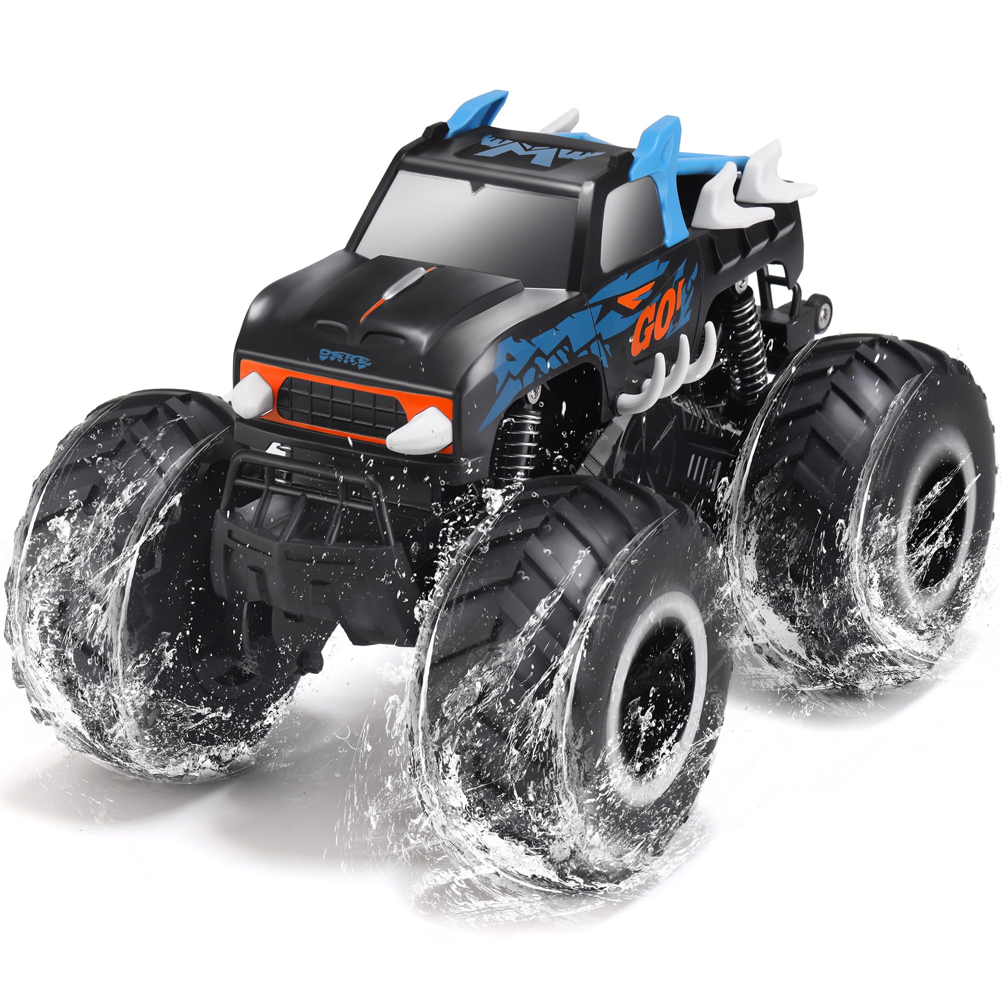 Threeking 1:16 سيارات لعبة شاحنة وحش مقاومة للماء تعمل بالتحكم عن بعد برمائية 4WD لجميع التضاريس للطرق الوعرة للأولاد والبنات والأطفال من سن 6 و7 و8 و9 و10 و11 و12 سنة كهدايا