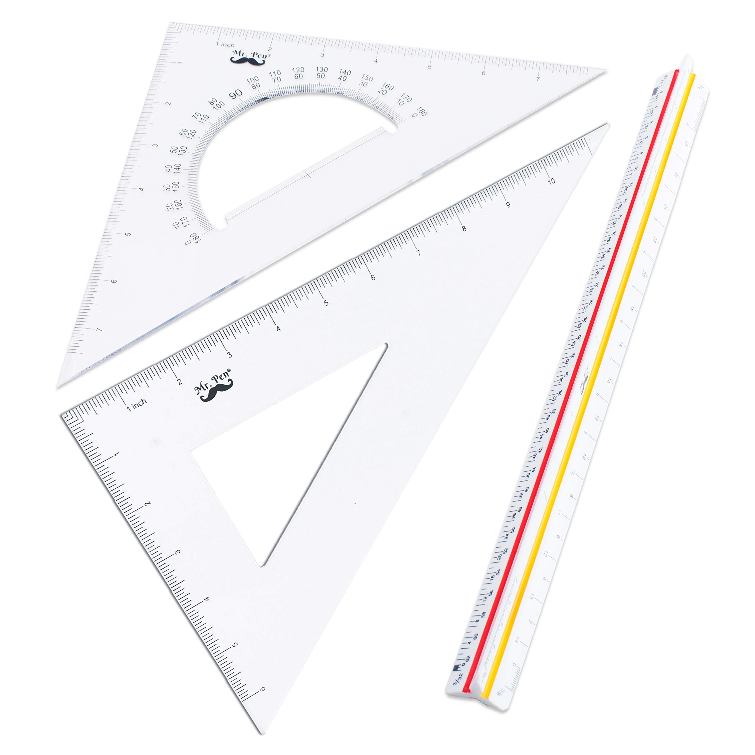 Mr. Pen Architectural Triangular Ruler Set with 12 Inch Triangular Scale, 11 Inch 30/60 and 8 Inch 45/90 Triangles, Back to School Supplies