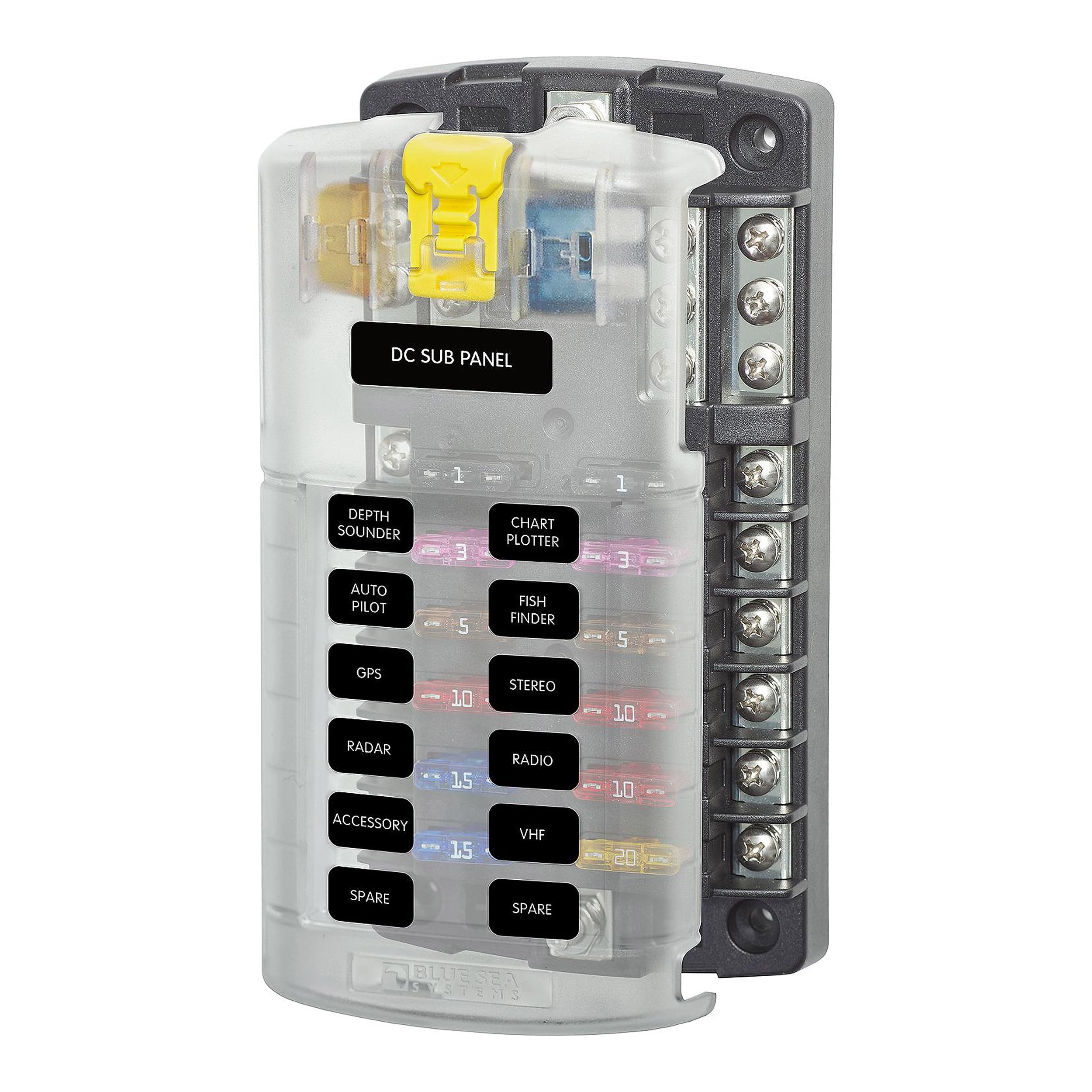 Blue Sea Systems 5026 ST صندوق فيوزات شفرية 12 دائرة مع أرضي وغطاء، 100 أمبير