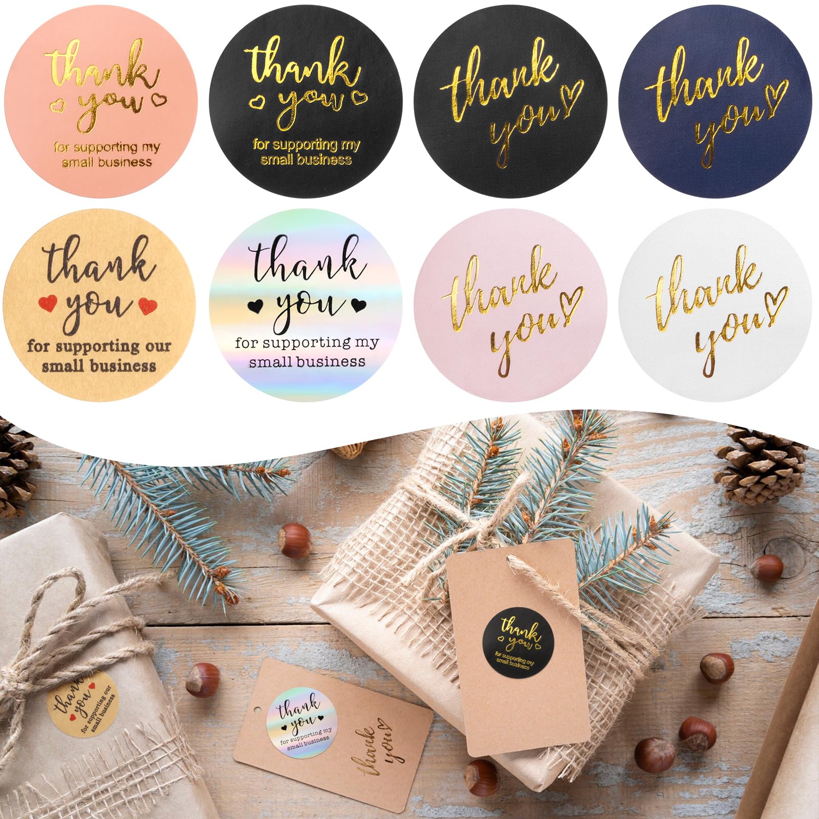Thank You Stickers Small Business - 6 Rolls 3000 Pieces Thank You for Supporting My Small Business Stickers Labels for Envelopes, Bubble Mailers and Gift Bags Packaging, 1 Inch，500 Pieces Each Roll