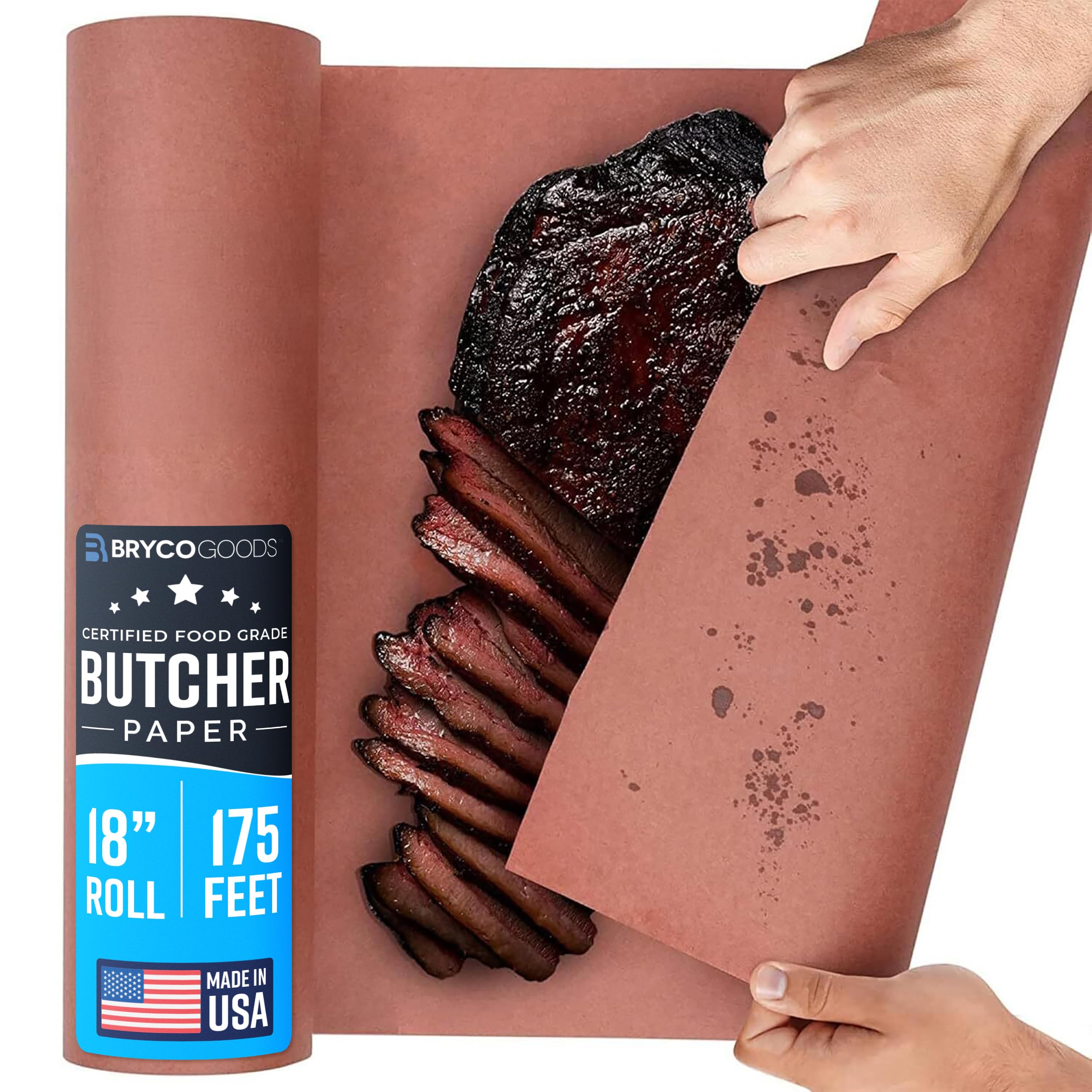 Pink Butcher Paper Roll 18"x175' (2100 Inch) - Food-Grade Peach Butcher Paper for Smoker, BBQ, Grilling, Smoking Meat - USA Made - Unbleached, Uncoated and Unwaxed