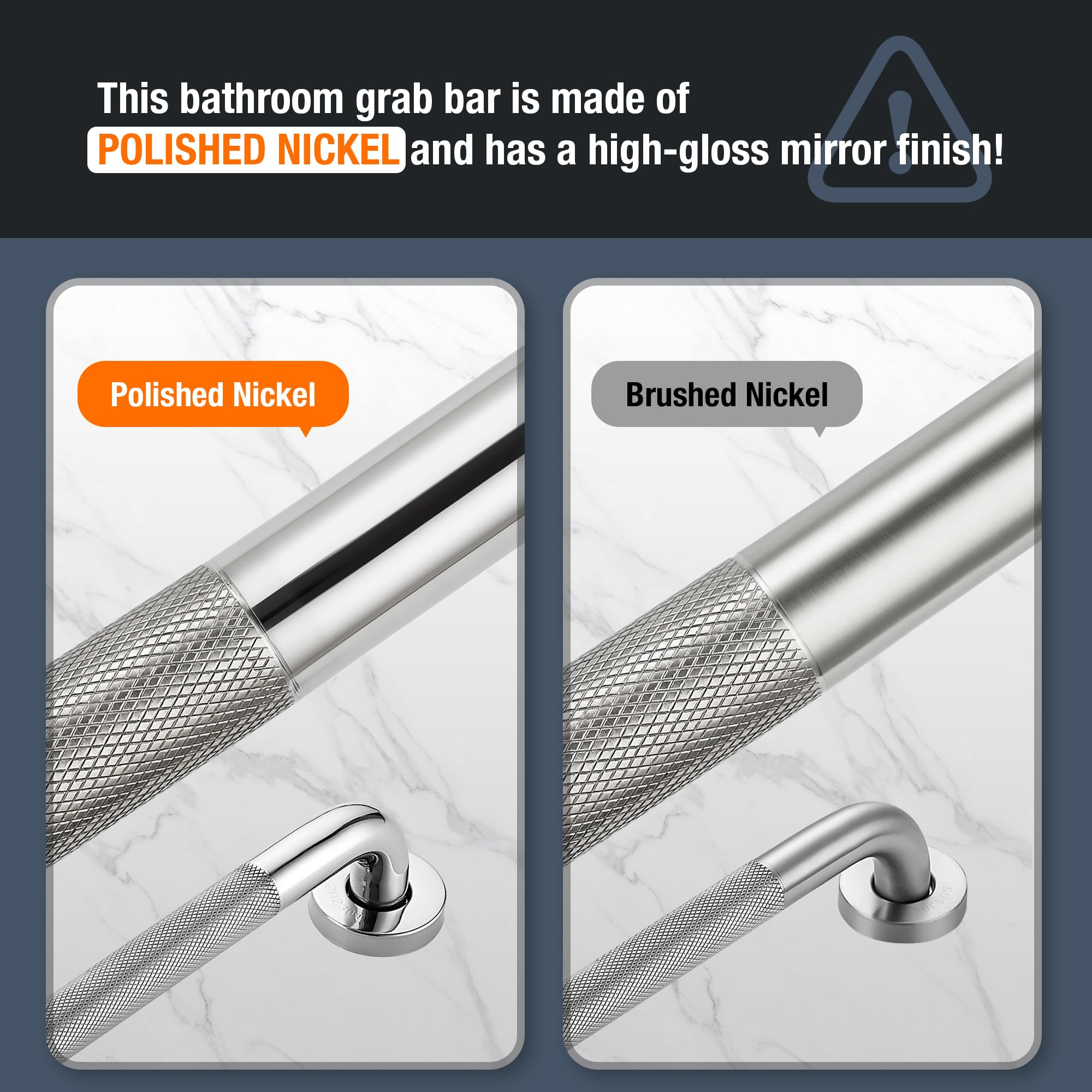 Grab Bars for Shower, 2 Pack 16-Inch Anti Slip Shower Handles for Elderly, Safety Shower Grab Bar, Stainless Steel Handicap Grab Bars for Bathroom (Polished Nickel 1" Diameter)