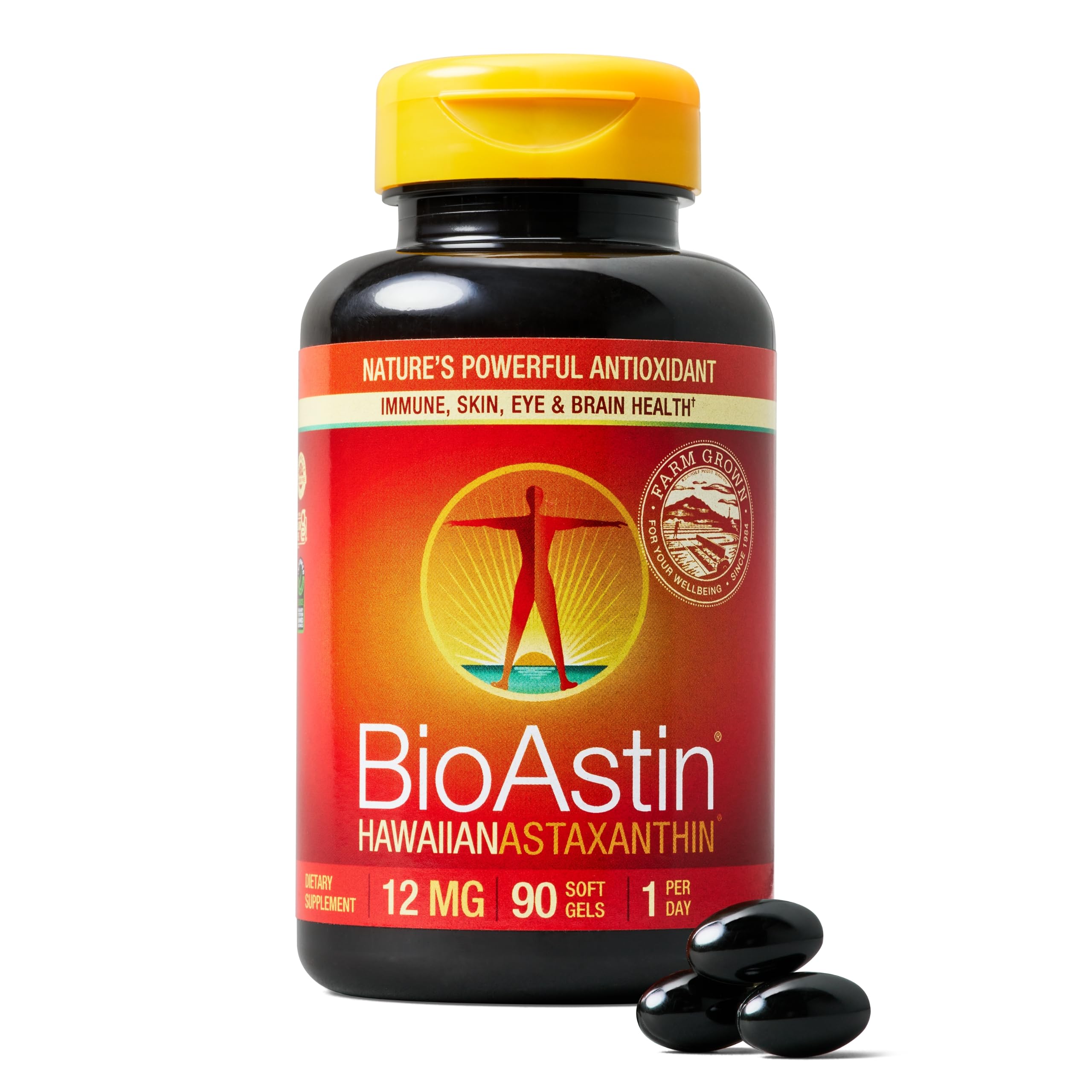 NUTREX HAWAII BioAstin Hawaiian Astaxanthin - 12mg, 90 Softgels - Farm-Direct Premium Antioxidant Supplement to Support Eye, Skin, Joint & Immune System Health - Non-GMO & Gluten-Free