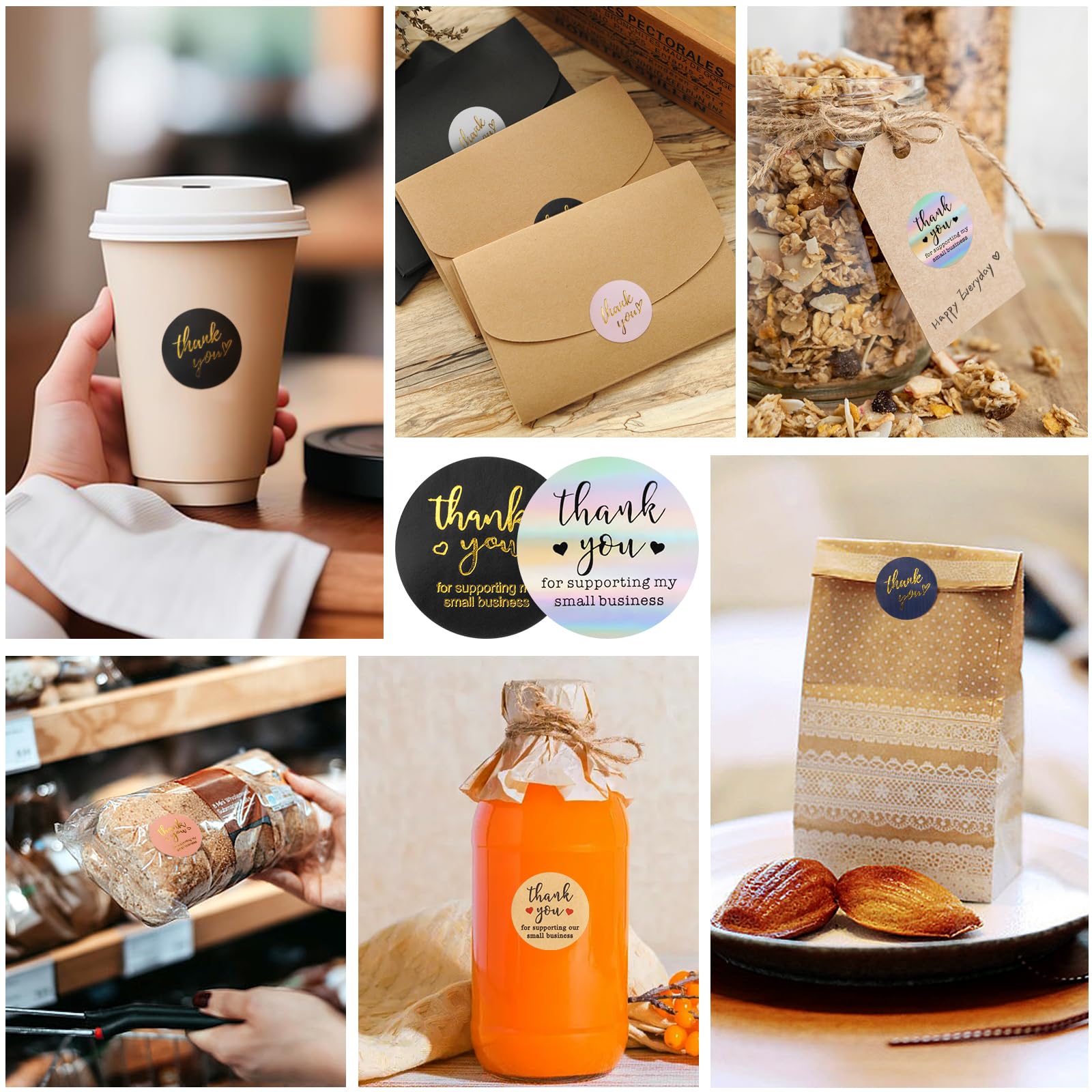 Thank You Stickers Small Business - 6 Rolls 3000 Pieces Thank You for Supporting My Small Business Stickers Labels for Envelopes, Bubble Mailers and Gift Bags Packaging, 1 Inch，500 Pieces Each Roll