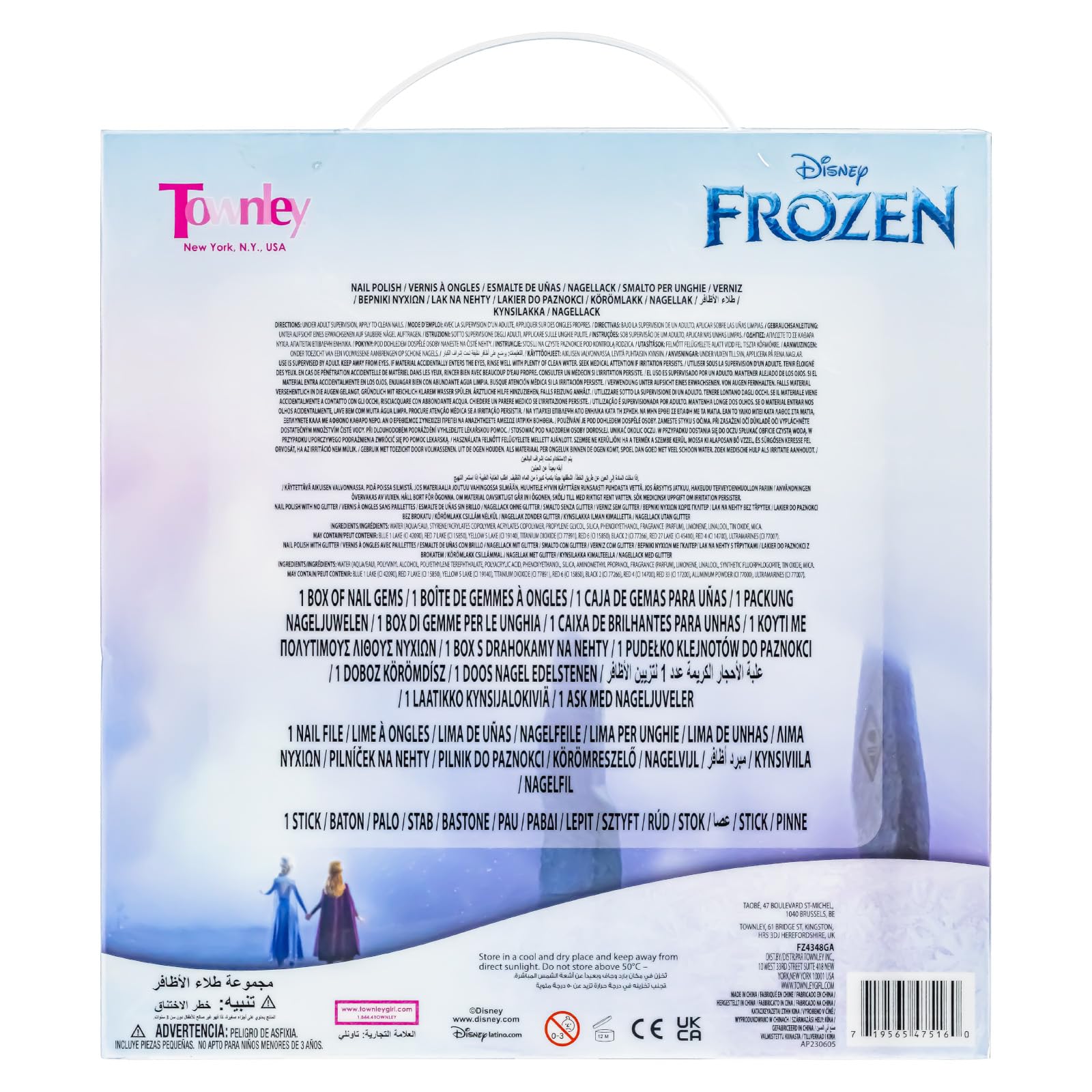 Townley Girl Disney Frozen Non-Toxic Peel-Off Nail Polish Set with Shimmery and Opaque Colors with Nail Gems for Girls Ages 3+, Perfect for Parties, Sleepovers and Makeovers, 18 Pc Set