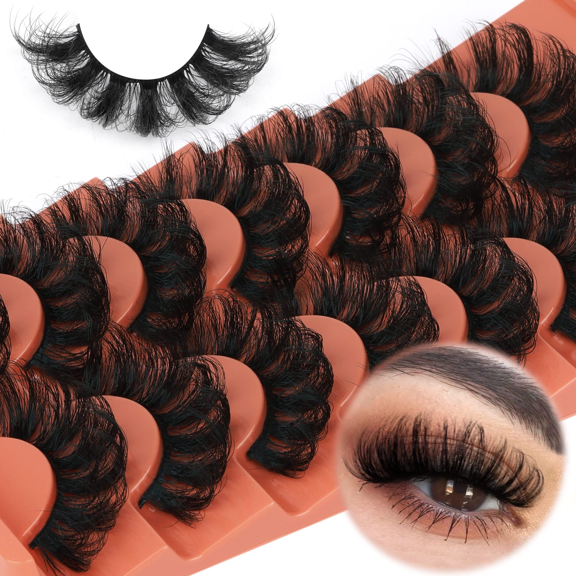 Mink Lashes Fluff False Eyelashes 20-22mm Dramatic Full Wispy Eye Lashes 8D Volume Curly Fake Eyelashes 7 Pairs Faux Mink Lashes Multipack by TOOCHUNAG