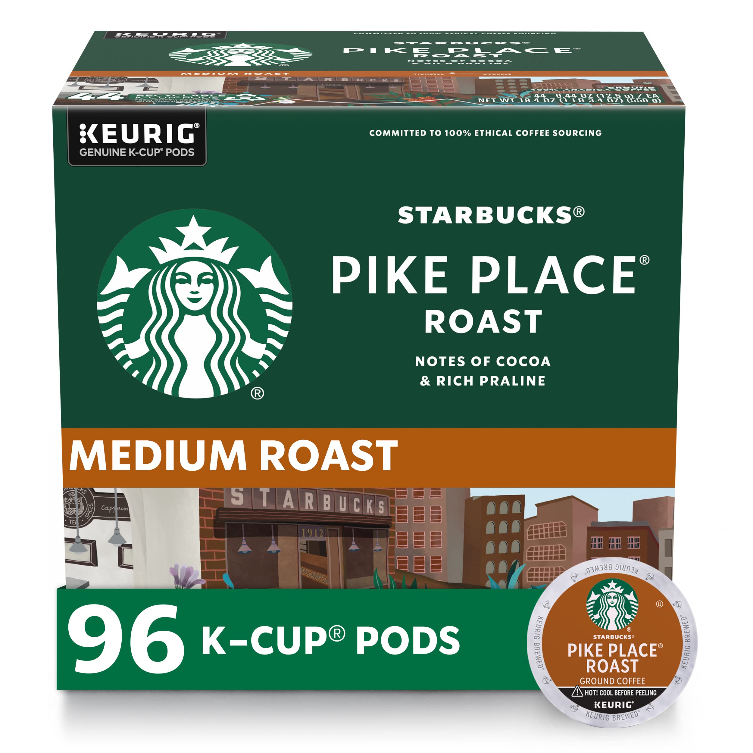 Starbucks K-Cup Kaffeepads, Röstkaffee, Pike Place Roast für Keurig Kaffeemaschinen, 100% Arabica, 4 Packungen (insgesamt 96 Pads)