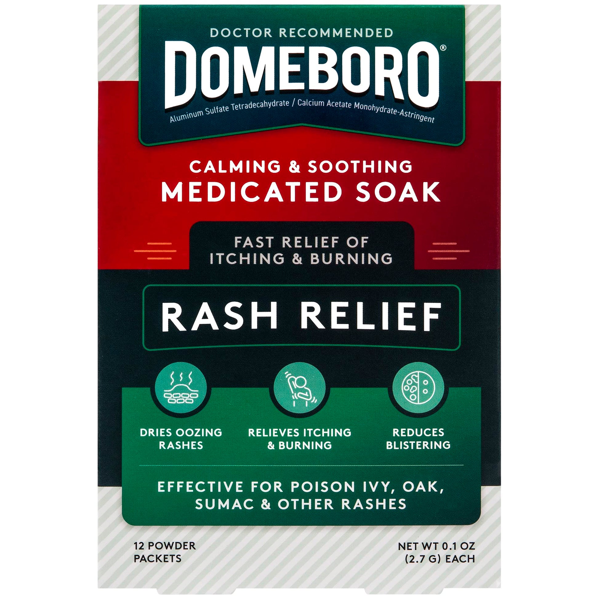 Domeboro Medicated Soak Rash Relief (Burow’s Solution), 12 Count (Pack of 1) - Packaging May Vary
