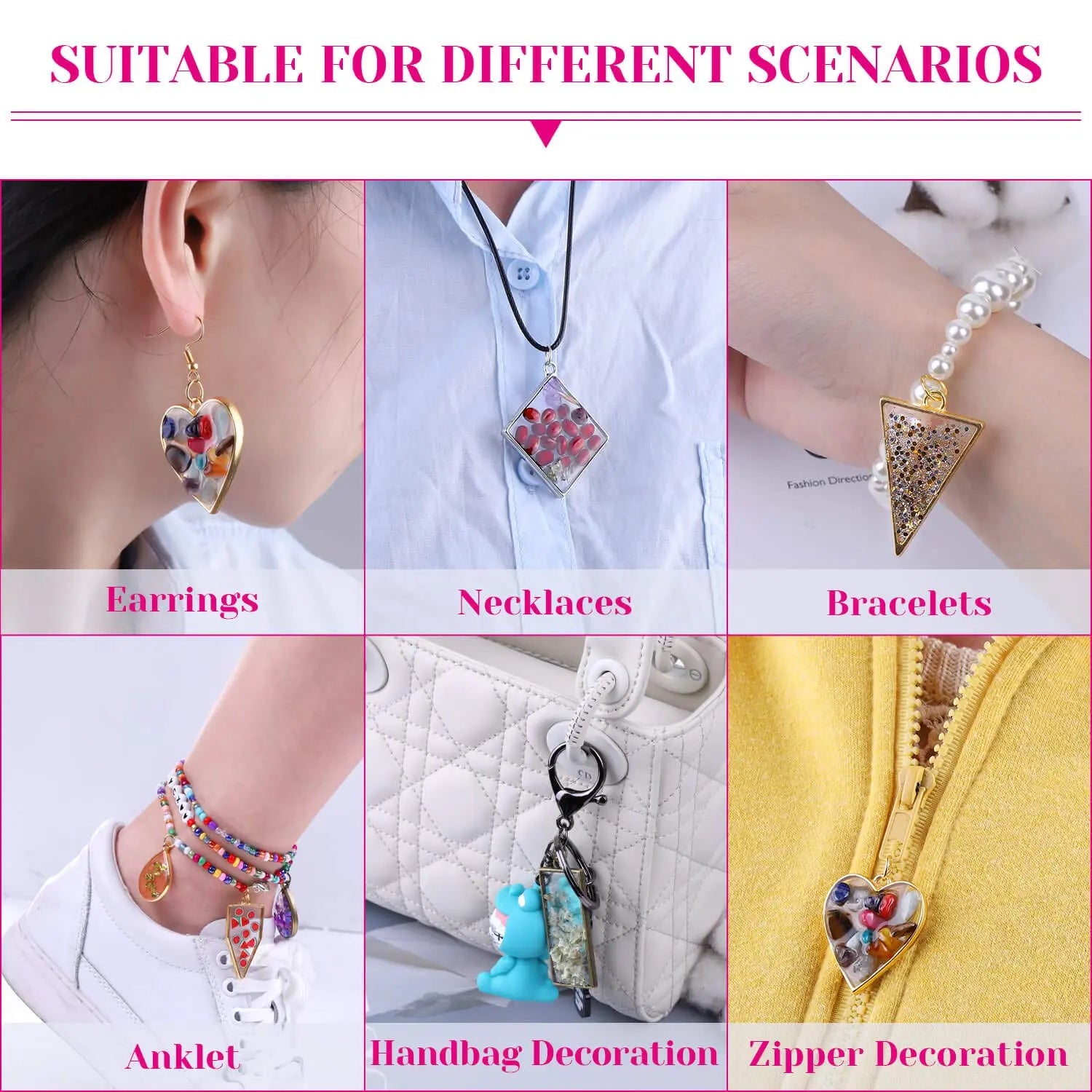 Shynek 60Pcs Hollow Frame Pendants - Resin Craft Bezels Jewelry Molds for Necklaces and Earrings Making Supplies