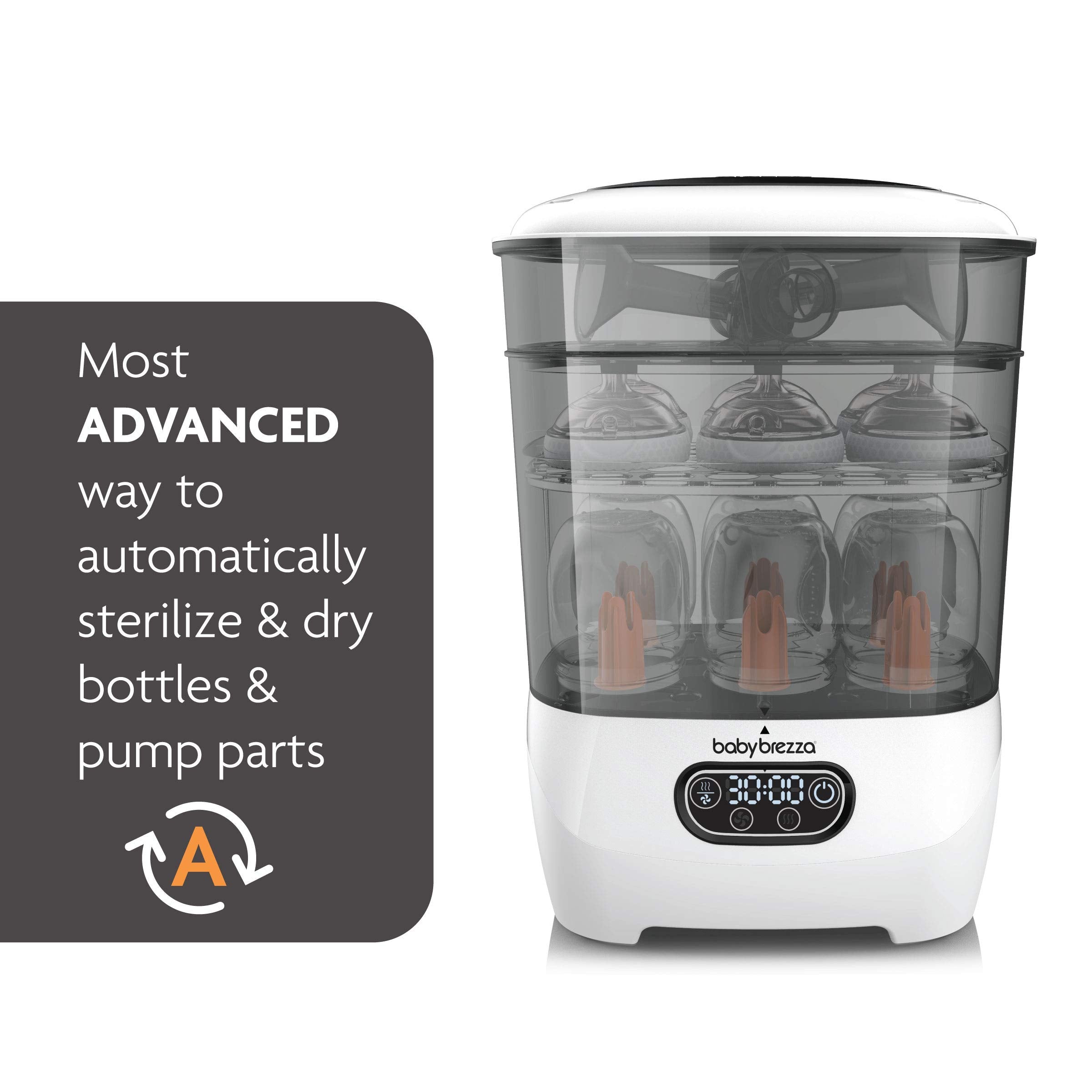 Baby Brezza Bottle Sterilizer and Dryer Advanced – 33% Faster - Largest Capacity Steam Sanitizer - Universal Sterilization Machine for All Bottles + Pump Parts - HEPA Air Filter