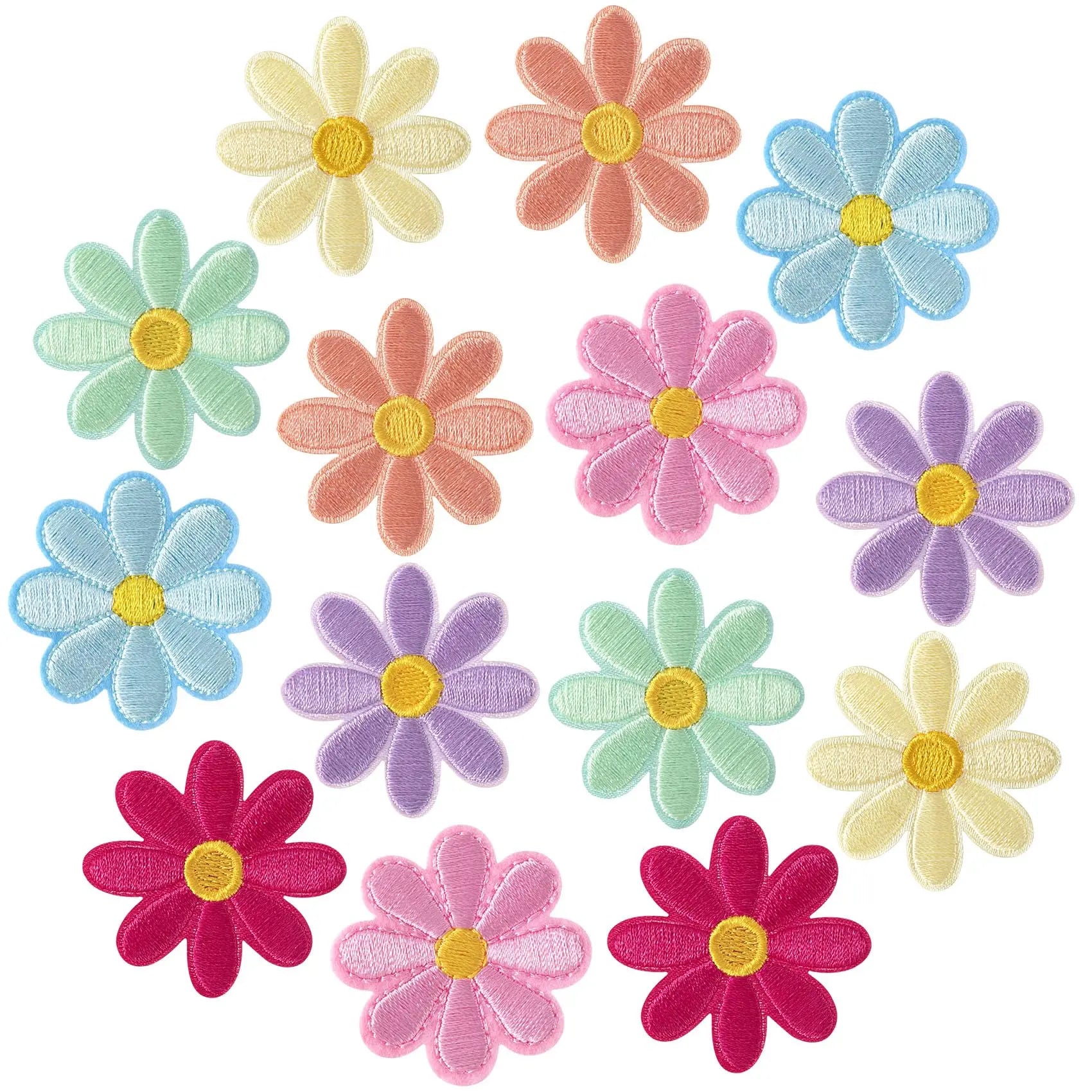 PAGOW 14 Pcs Flower Iron on Patches, Cute Daisy Flower Applique Patch, Sew On Embroidered Applique Sewing Patches for Bags, Jackets, Jeans, Clothes DIY Patches, 1.57x1.57inch (W*H), 7 Colors