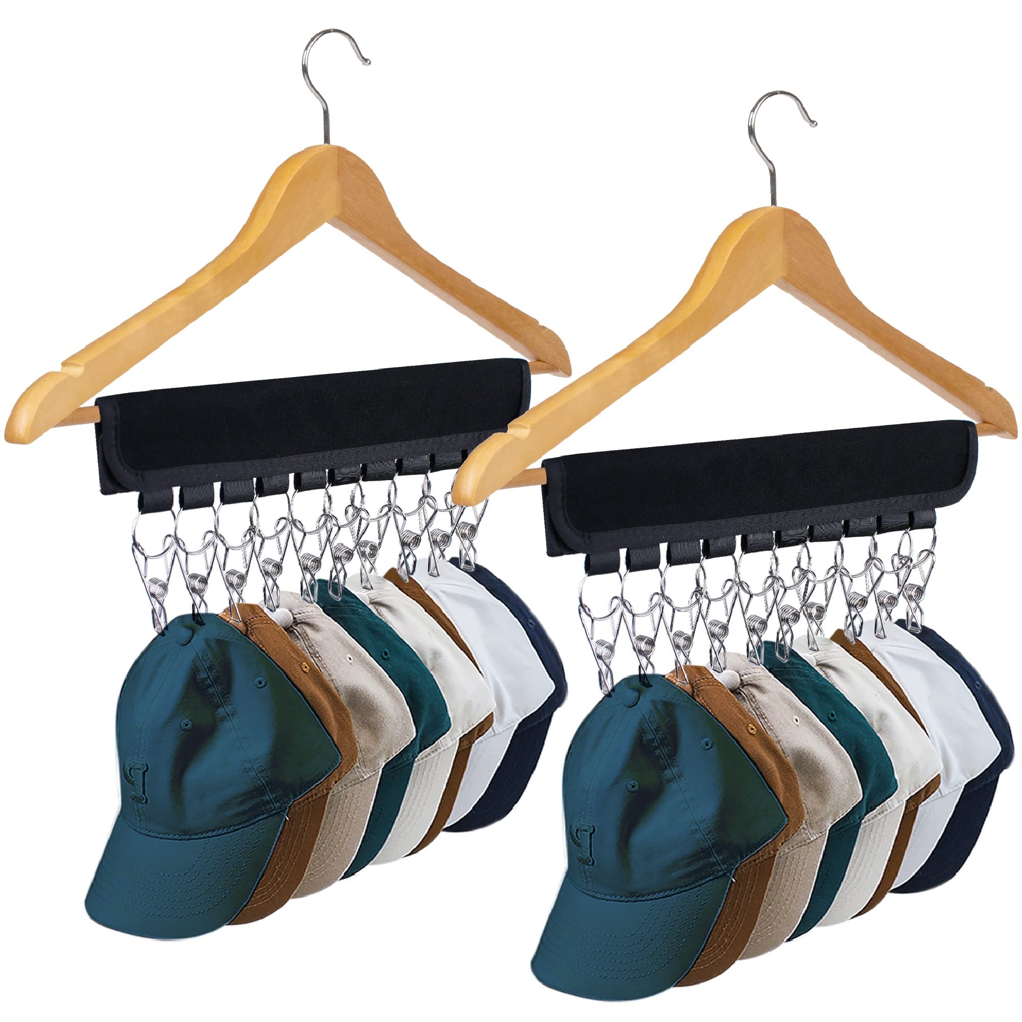 Hutständer für Baseballmützen, Hut-Organizer-Halter für Kleiderbügel und Kleiderschrank, 2er-Pack, 10 Hut-Aufbewahrungsclips zum Aufhängen von Baseballkappen, Beanies, als Geschenk für Männer, ohne Kleiderbügel und Hüte (2 Stück Schwarz)