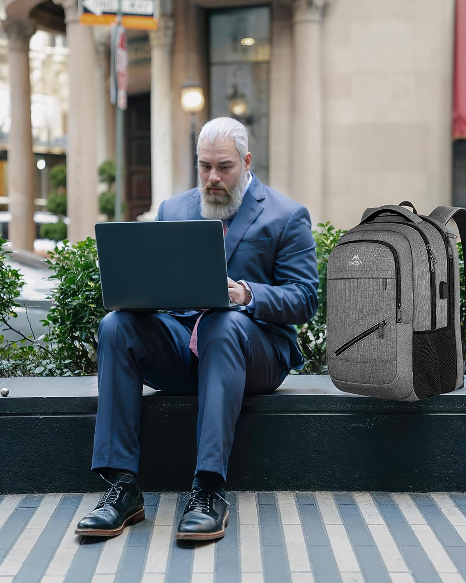 MATEIN Travel Laptop Backpack, 17 Inch Work TSA Approved Carry on Backpack, Large Computer Business Bag for Men Women with USB Port and Trolley Sleeve, College School Rucksack Book Bag, Grey
