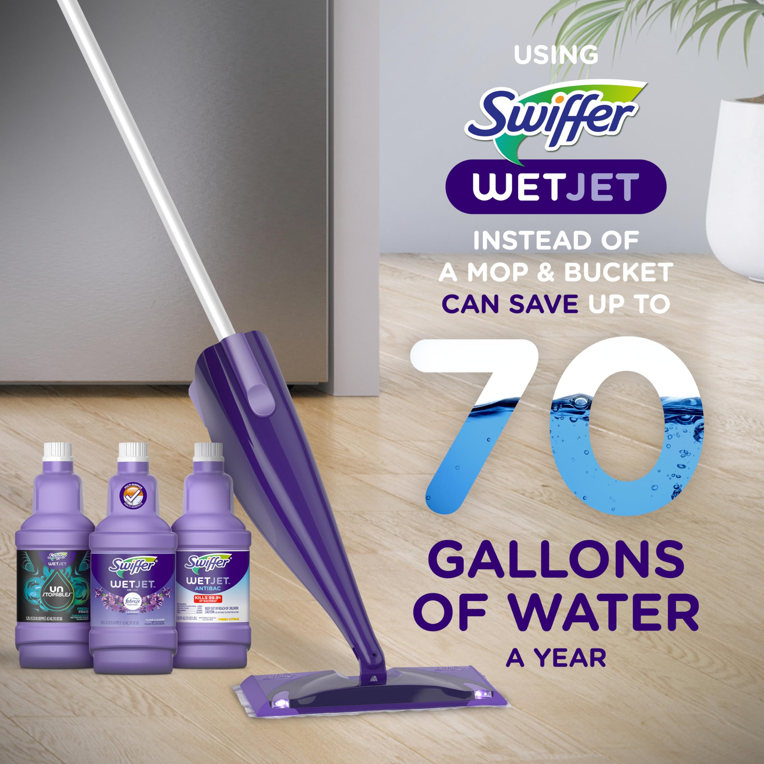 Swiffer WetJet Multi-Purpose and Hardwood Liquid Floor Cleaner Solution Refill, with Gain Scent, 42.2 fl oz each, (Pack of 2)