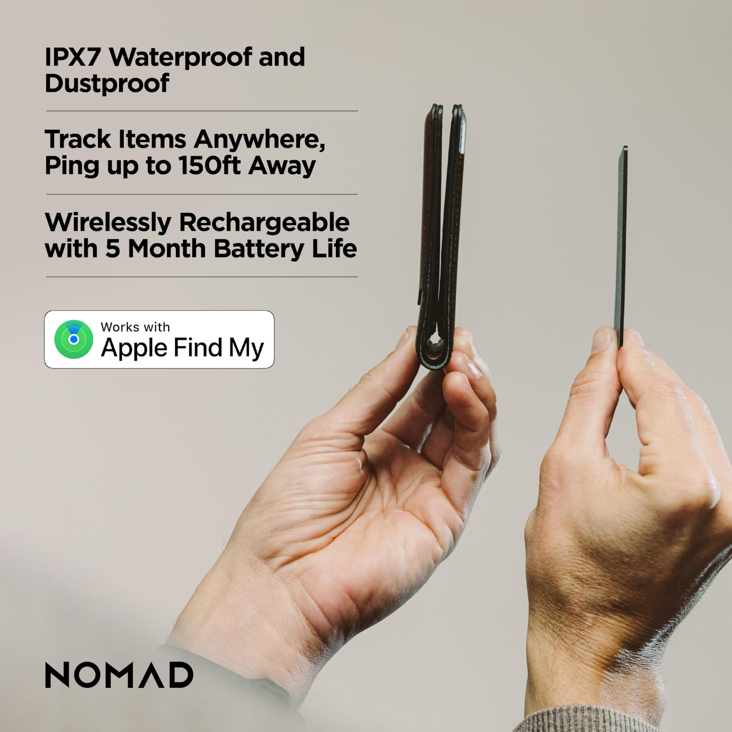 Nomad Tracking Card, Slim Card Tracker With IPX7 Waterproof and Dust Proof - Card Tracker for Wallet, Luggage & Passport, 5 Months Gps Tracker Long Battery Life, Rechargeable, Compatible with iOS Only