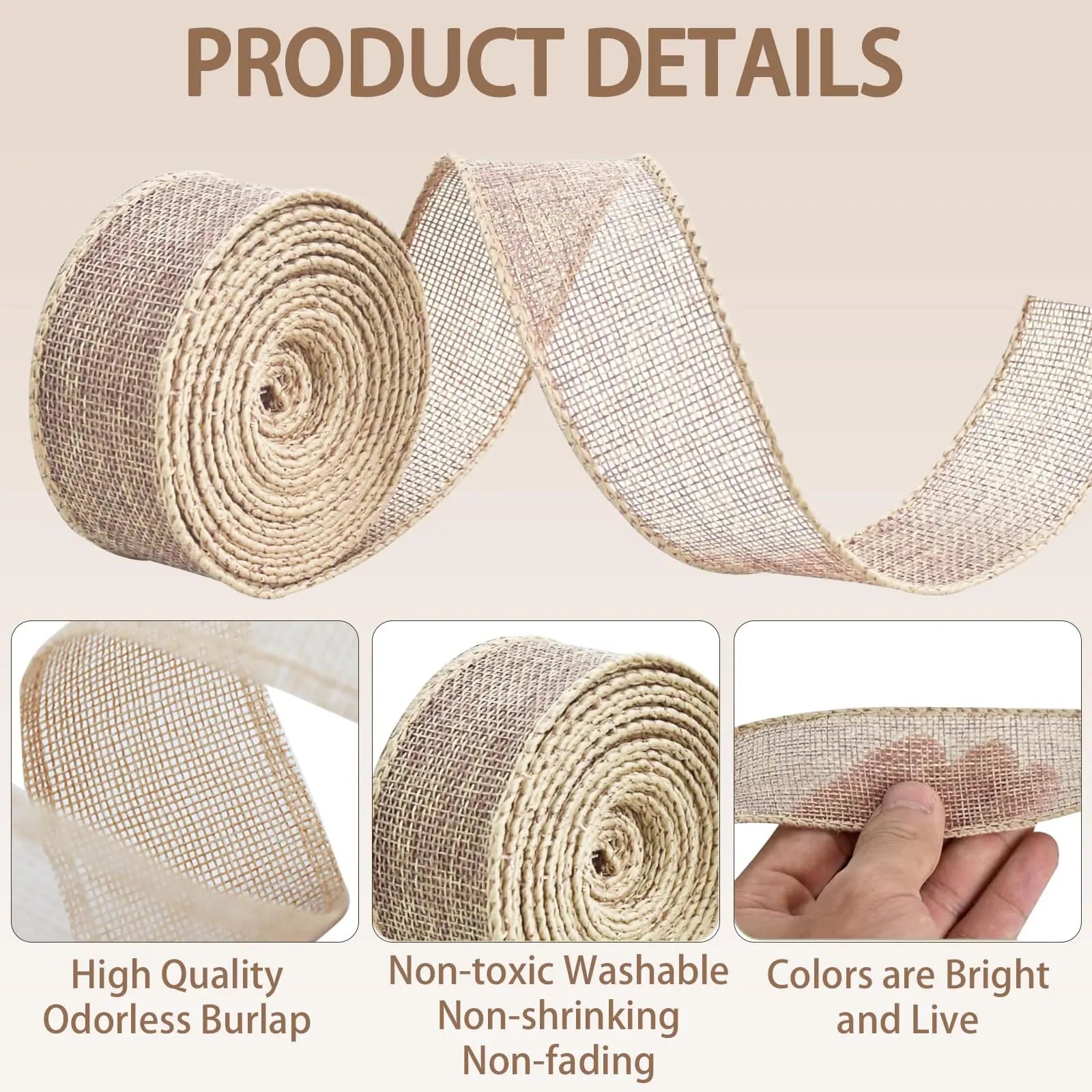 JaoZuyard Burlap Ribbon 1/2 inch X 10 Yard Natural Linen Woven Ribbon DIY Handmade Edging Production Wreath Holiday Decoration Gift Ribbons for Gift Wrapping Jute Linen Ribbons