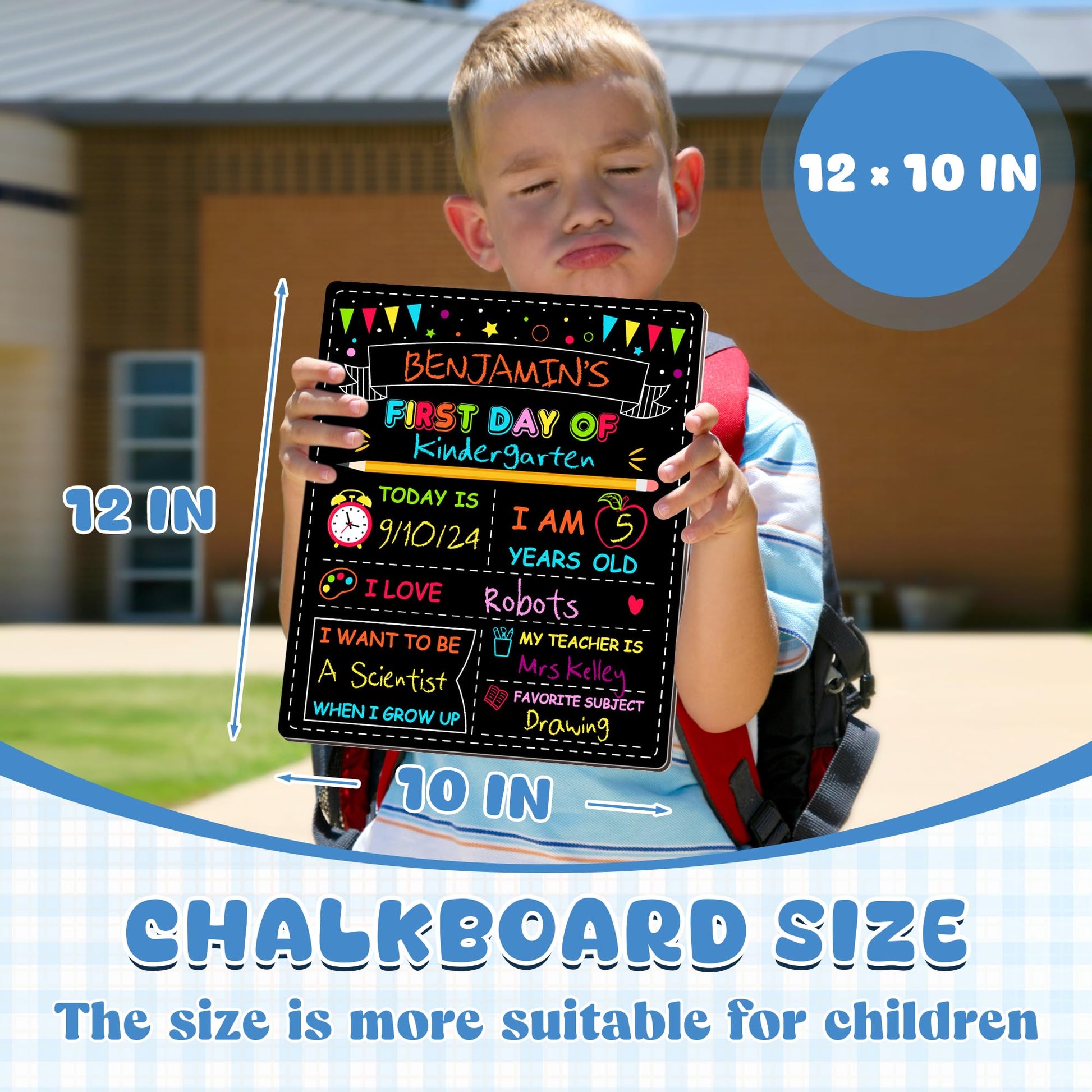 Double-Sided First Day of School Sign Board, 12 × 10 Inches Back to School Sign, Reusable Color Painting First and Last Day of Preschool Board, Washable Chalkboard for Kindergarten Pre-K