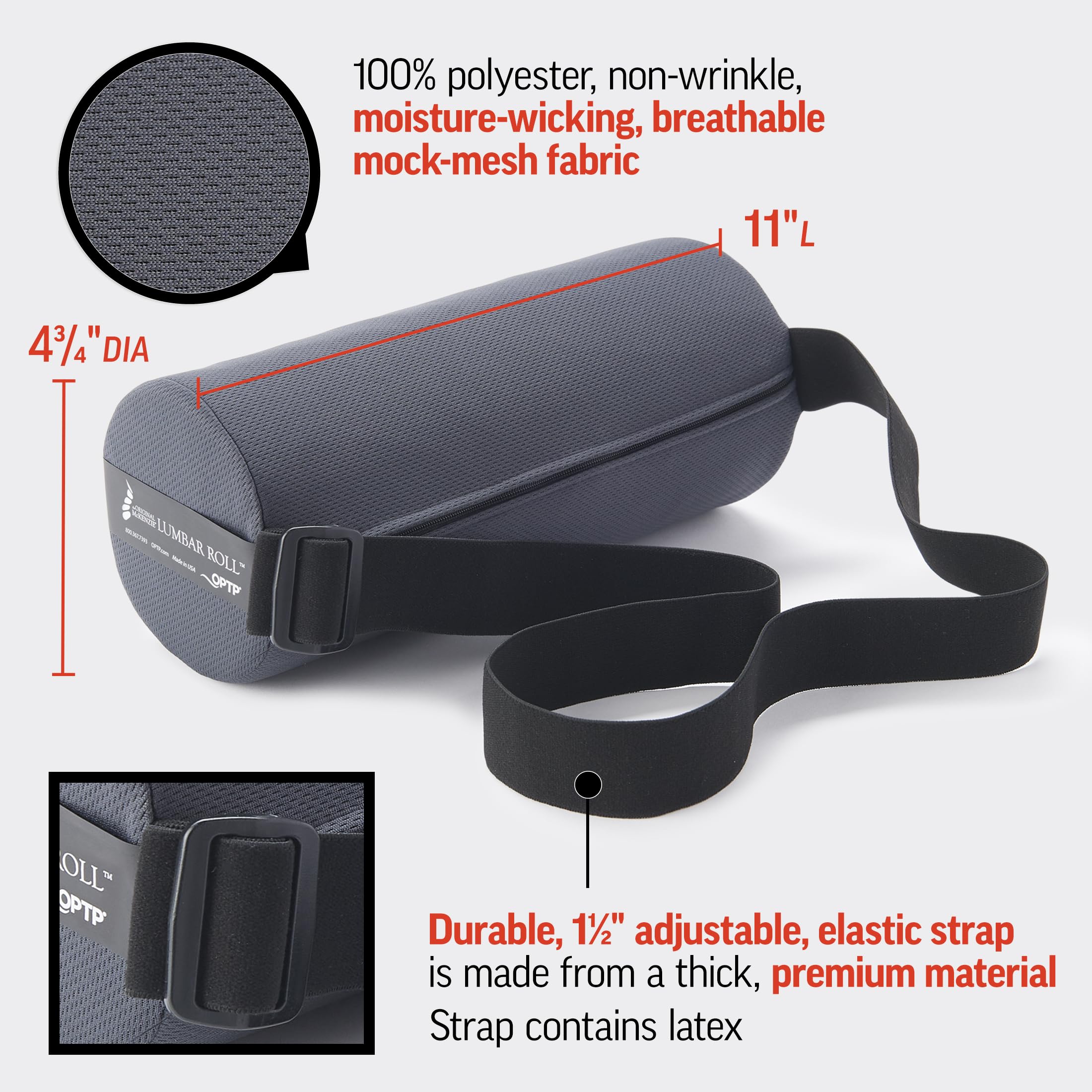 OPTP The Original McKenzie Lumbar Roll – USA-Made Low Back Lumbar Support for Office Chair & Car Seat Back Support Cushion. The Preferred Lumbar Pillow by Physical Therapists - Standard Density