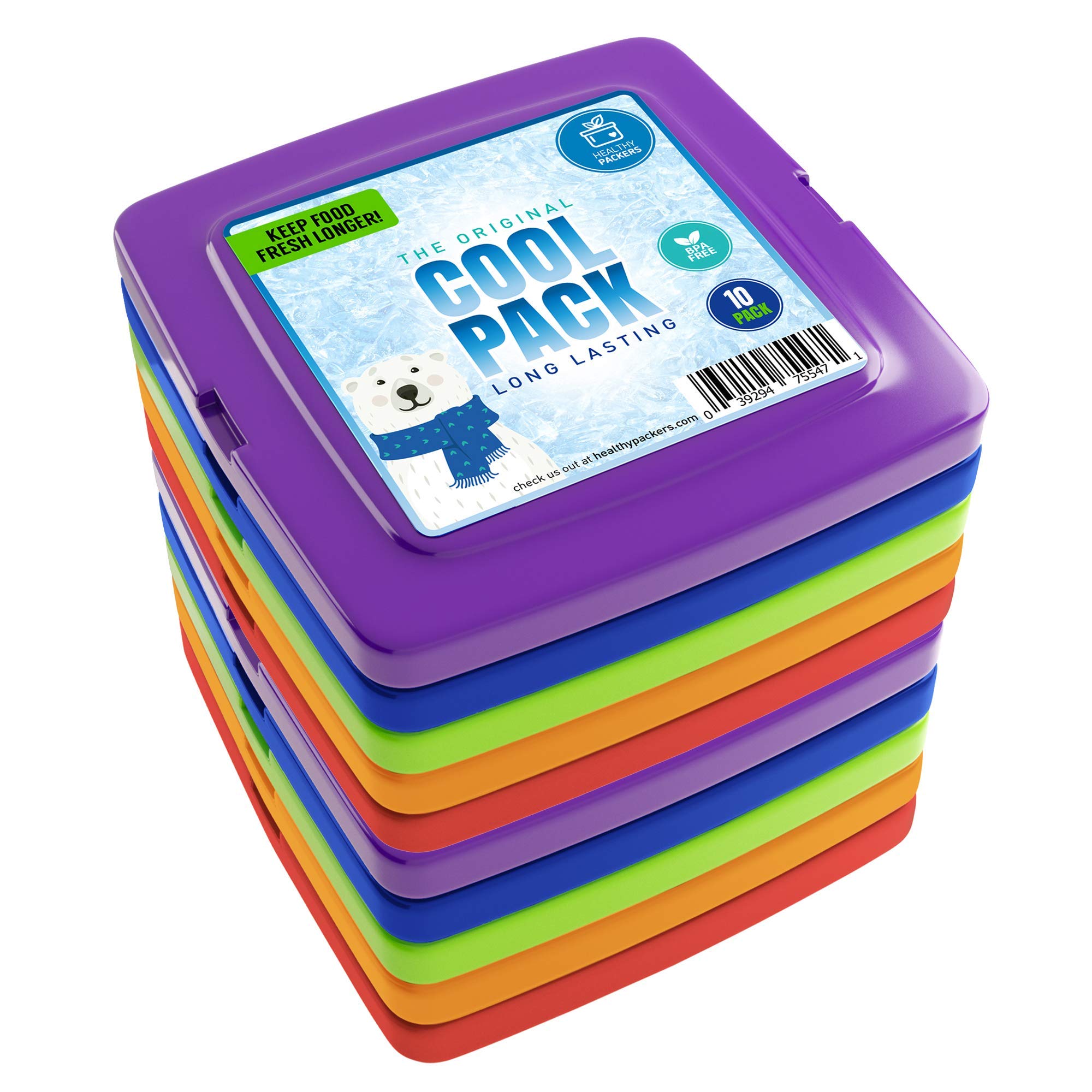 Healthy Packers Ice Packs for Lunch Bags - Freezer Packs - Original Cool Pack | Slim & Long-Lasting Reusable Ice Pack for Lunch Box and Cooler Bag (Set of 10)