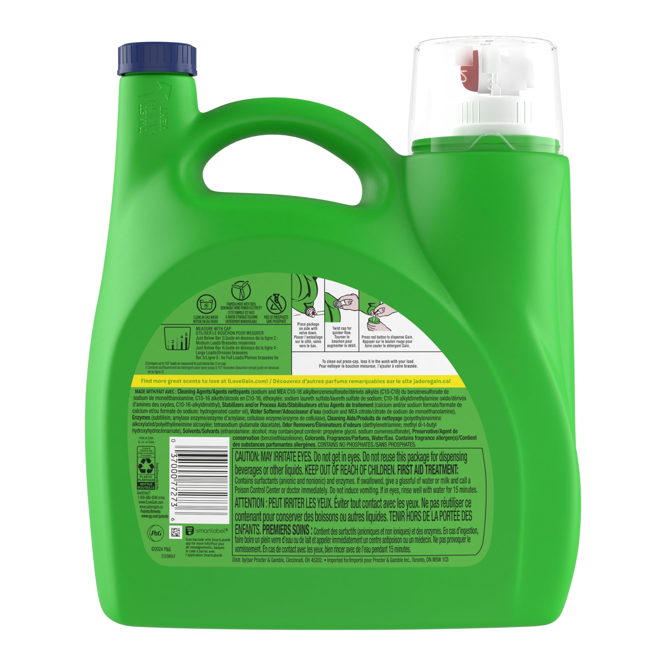 Gain + Aroma Boost Laundry Detergent Liquid, Original Scent, 107 Loads, 154 fl oz, HE Compatible Laundry Soap with Febreze and Oxi, Gain Laundry Detergent, Liquid Laundry Detergent