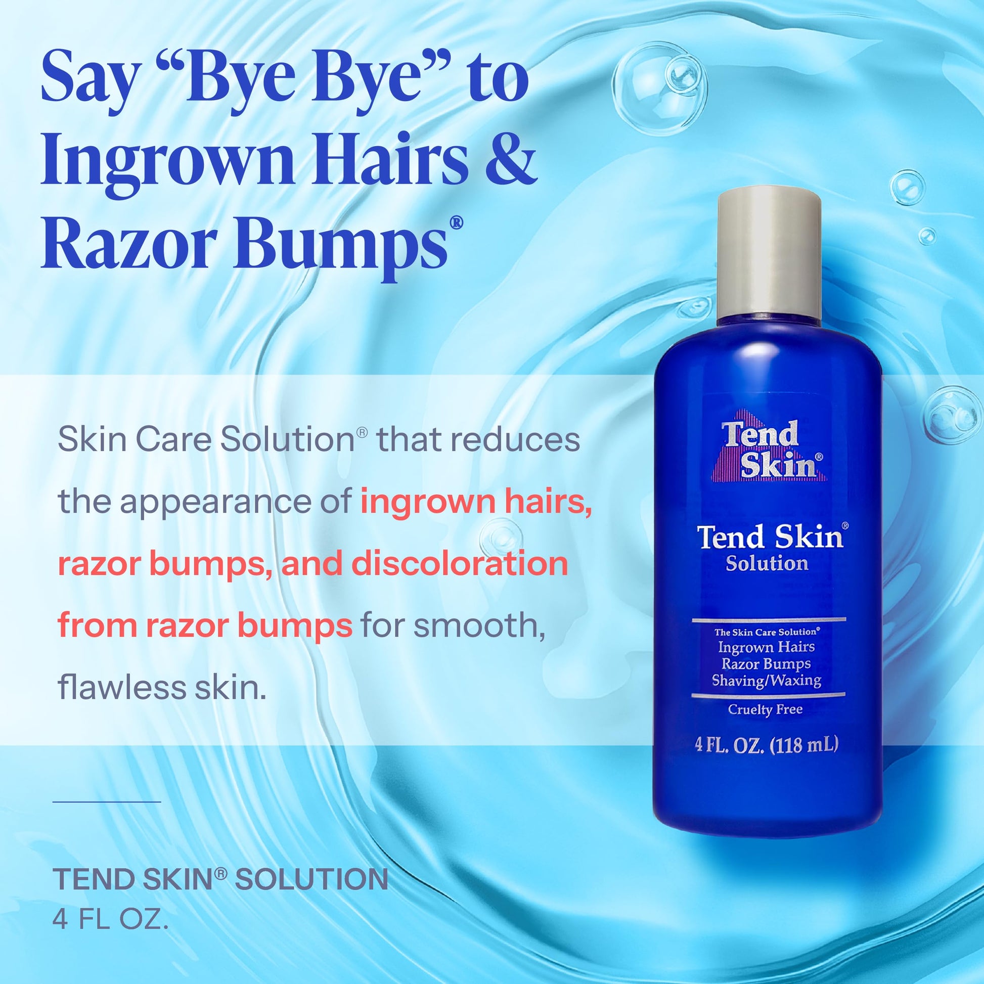 Tend Skin Razor Bump, Ingrown Hair Solution for Unsightly Razor Bumps, Ingrown Hair and Razor Burns, Post Shaving and Waxing Toner for Men and Women, Made in USA, 4 Oz