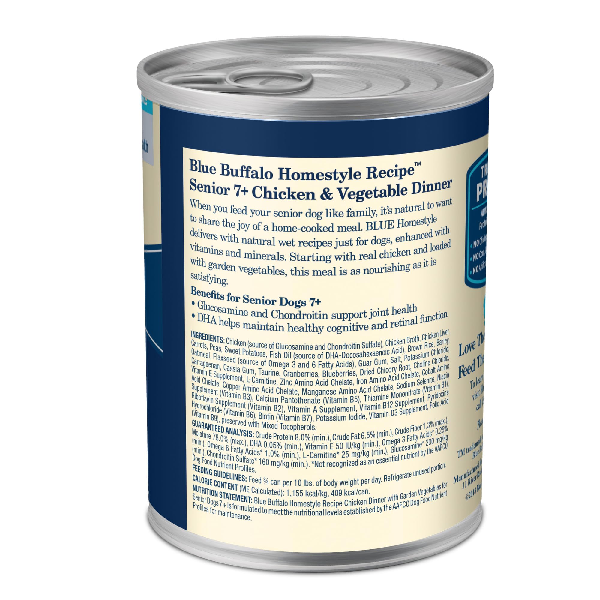 Blue Buffalo Homestyle Recipe Senior Wet Dog Food, Made with Natural Ingredients, Chicken Dinner with Garden Vegetables, 12.5-oz Cans (12 Count)