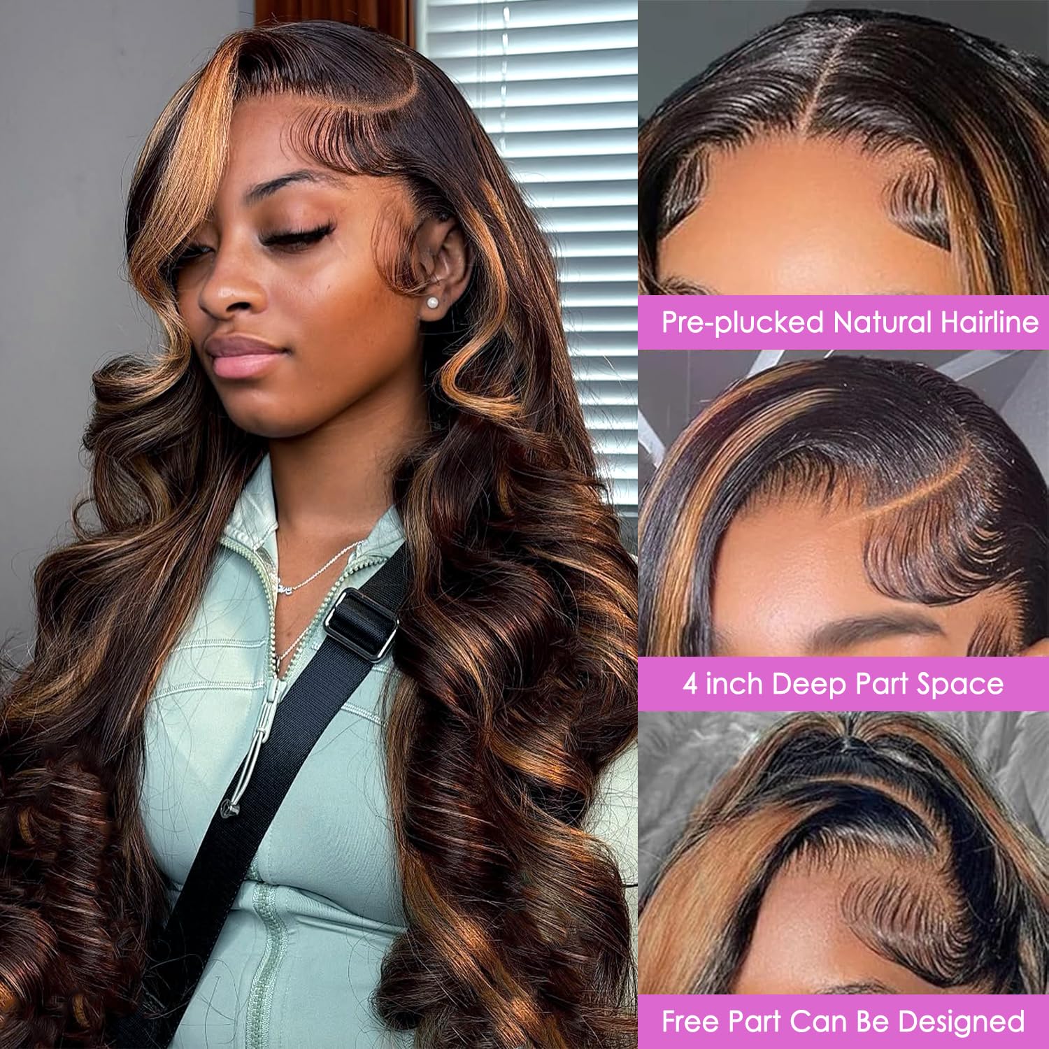 Vemalin Highlight Ombre Lace Front Wig Human Hair Body Wave Lace Front Wigs Human Hair Pre Plucked 13x4 1B/30 Brown Highlight Wig 200 Density Colored 26 Inch Balayage Glueless Wigs for Women